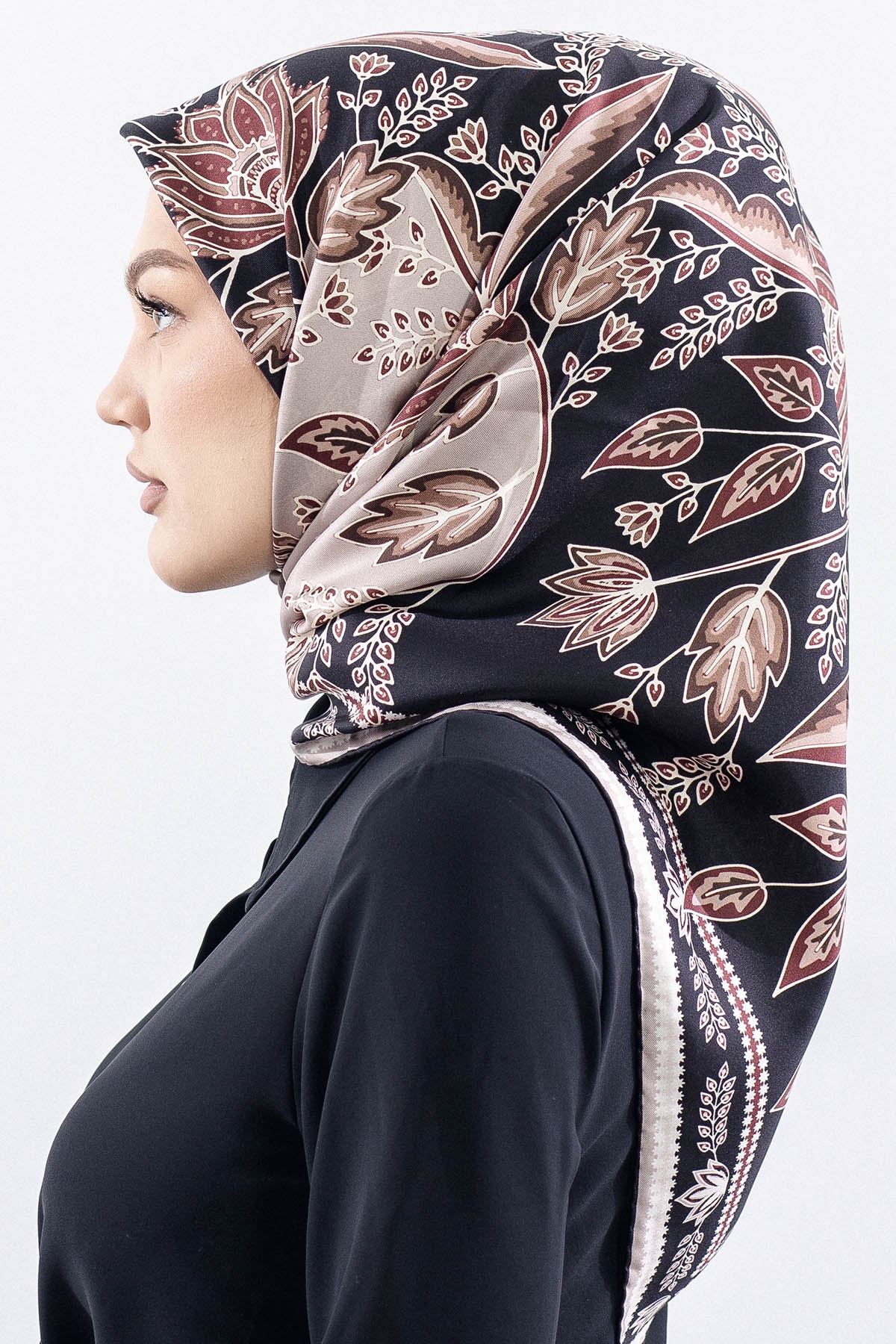 Dg12512 İpek Eşarp Tvil Kumas Sal Desen - Siyah - 3