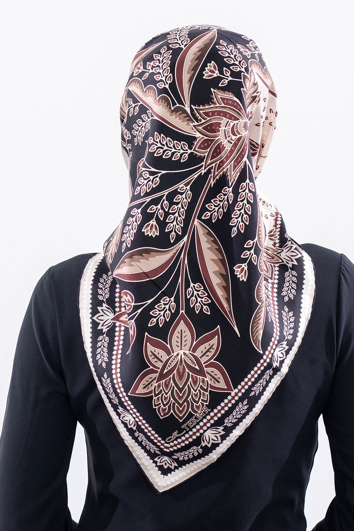 Dg12512 İpek Eşarp Tvil Kumas Sal Desen - Siyah - 4