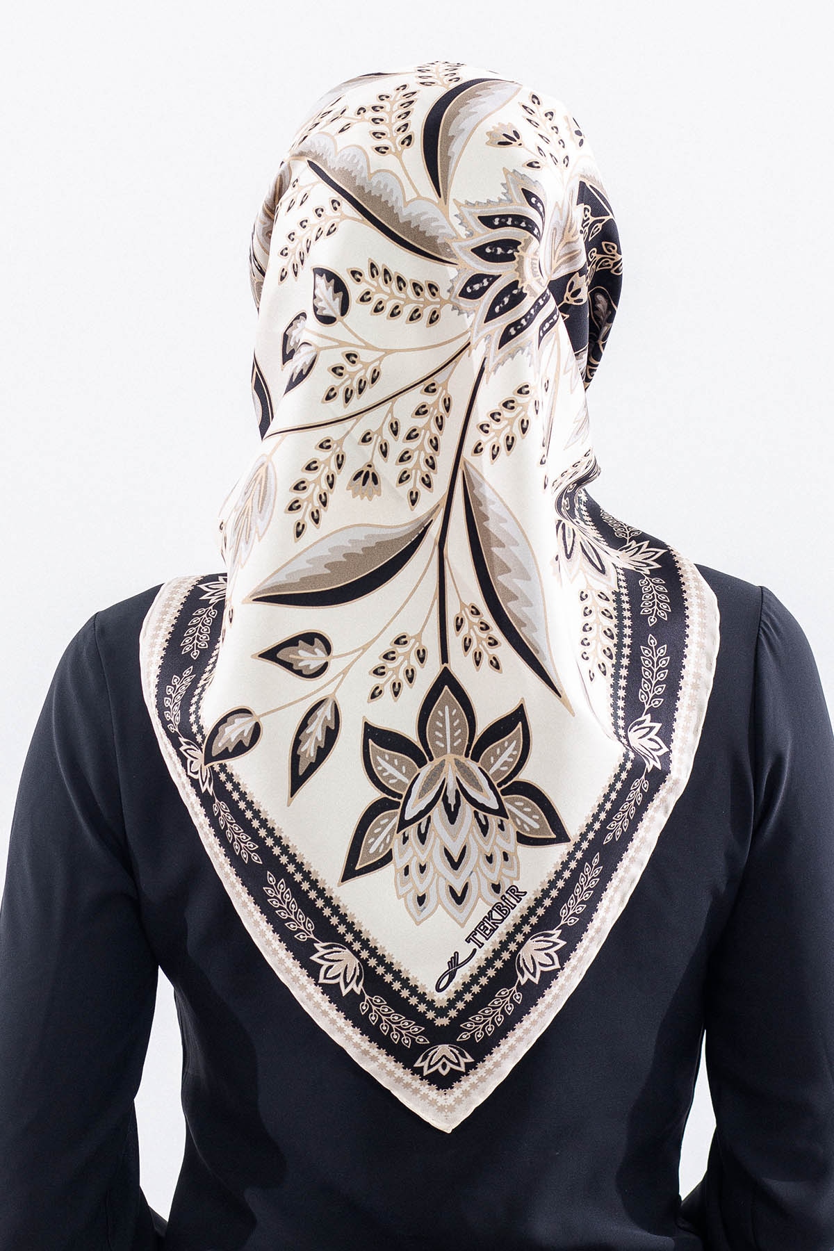 Dg12512 İpek Eşarp Tvil Kumas Sal Desen - Siyah_beyaz - 4