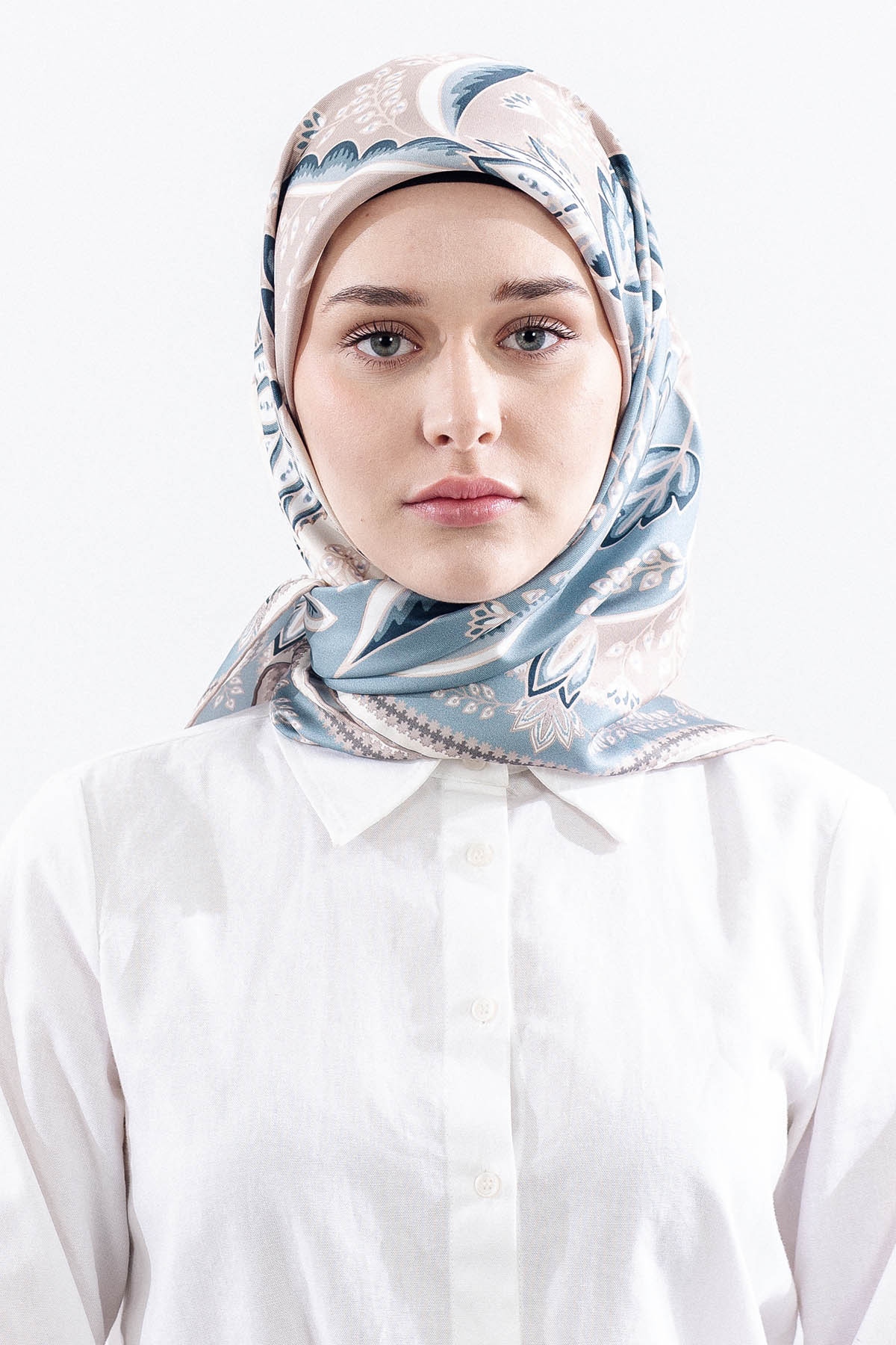 Dg12512 İpek Eşarp Tvil Kumas Sal Desen - Vizon - 1