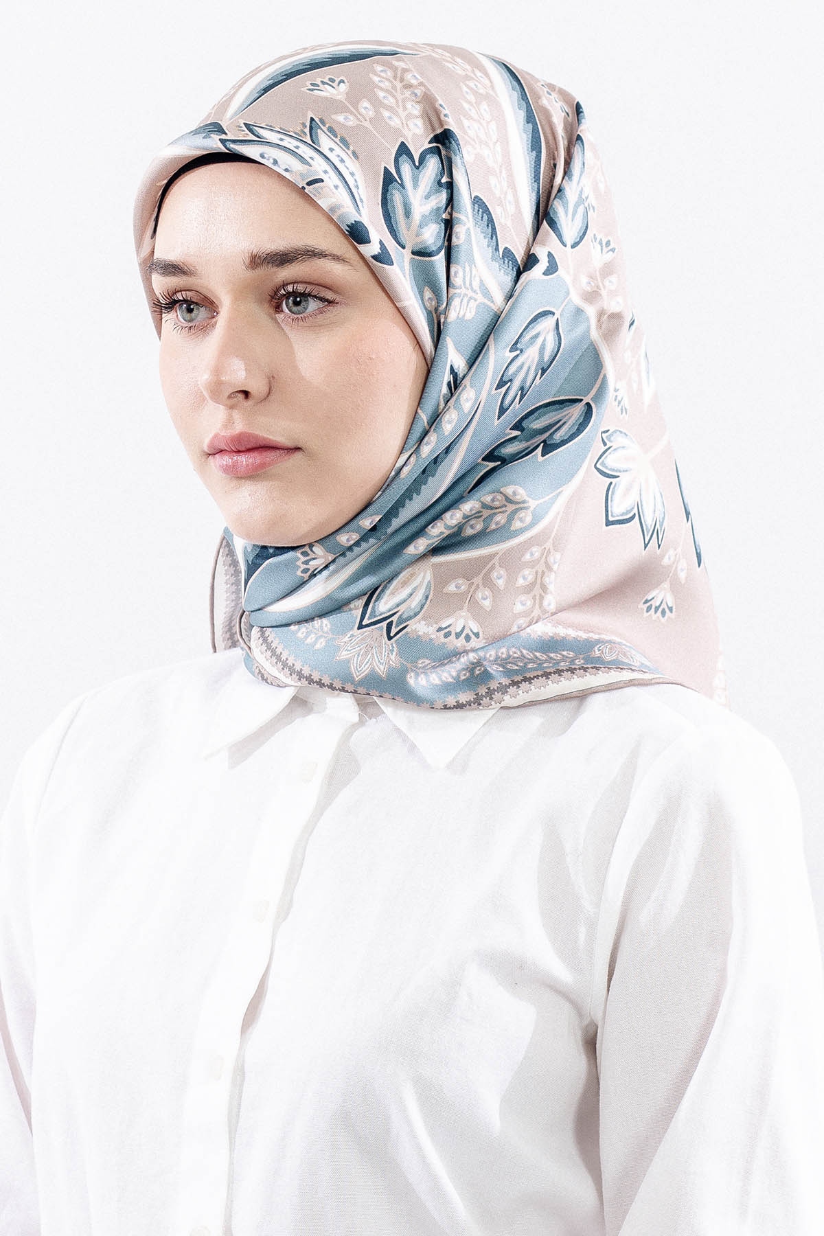 Dg12512 İpek Eşarp Tvil Kumas Sal Desen - Vizon - 2