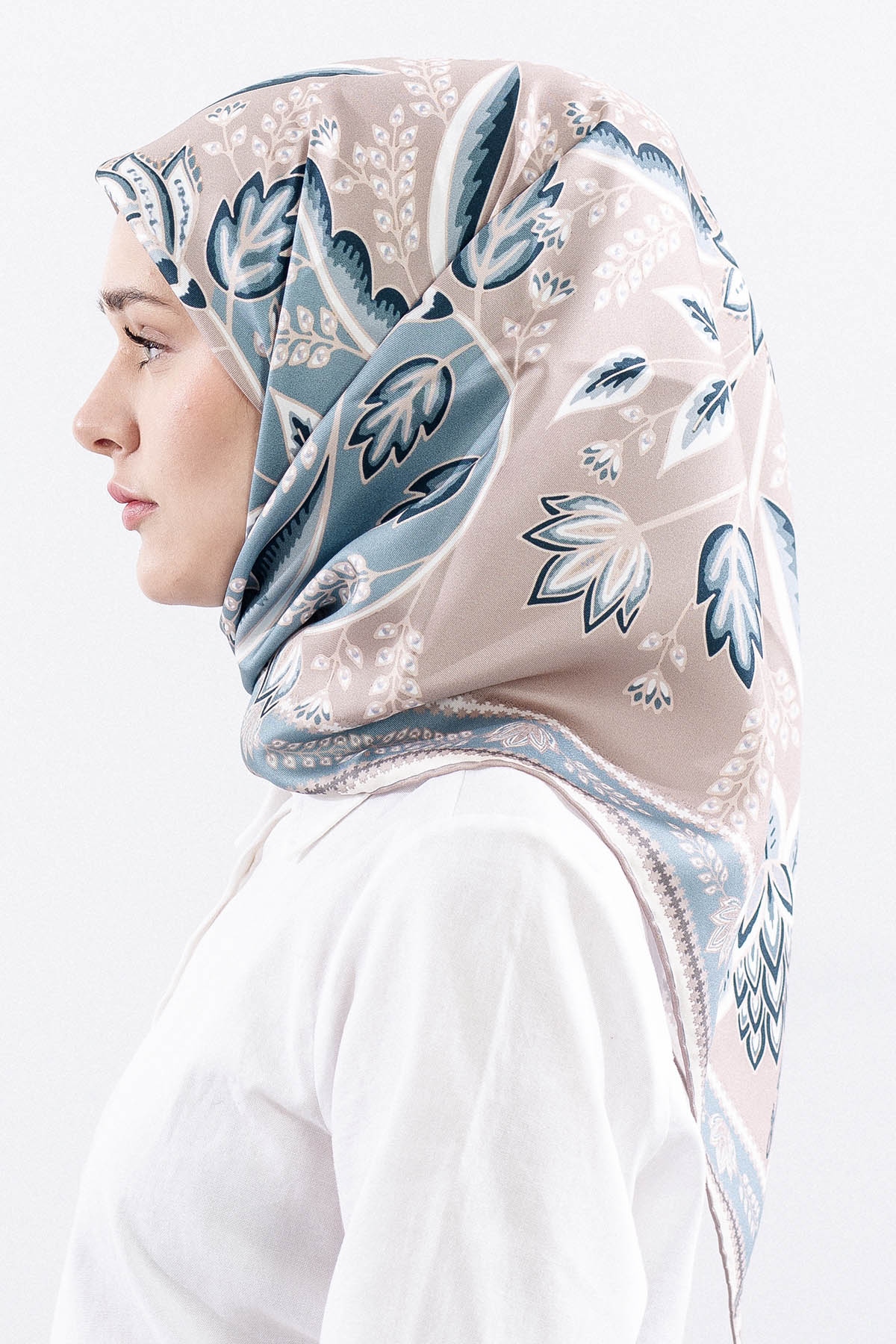 Dg12512 İpek Eşarp Tvil Kumas Sal Desen - Vizon - 3