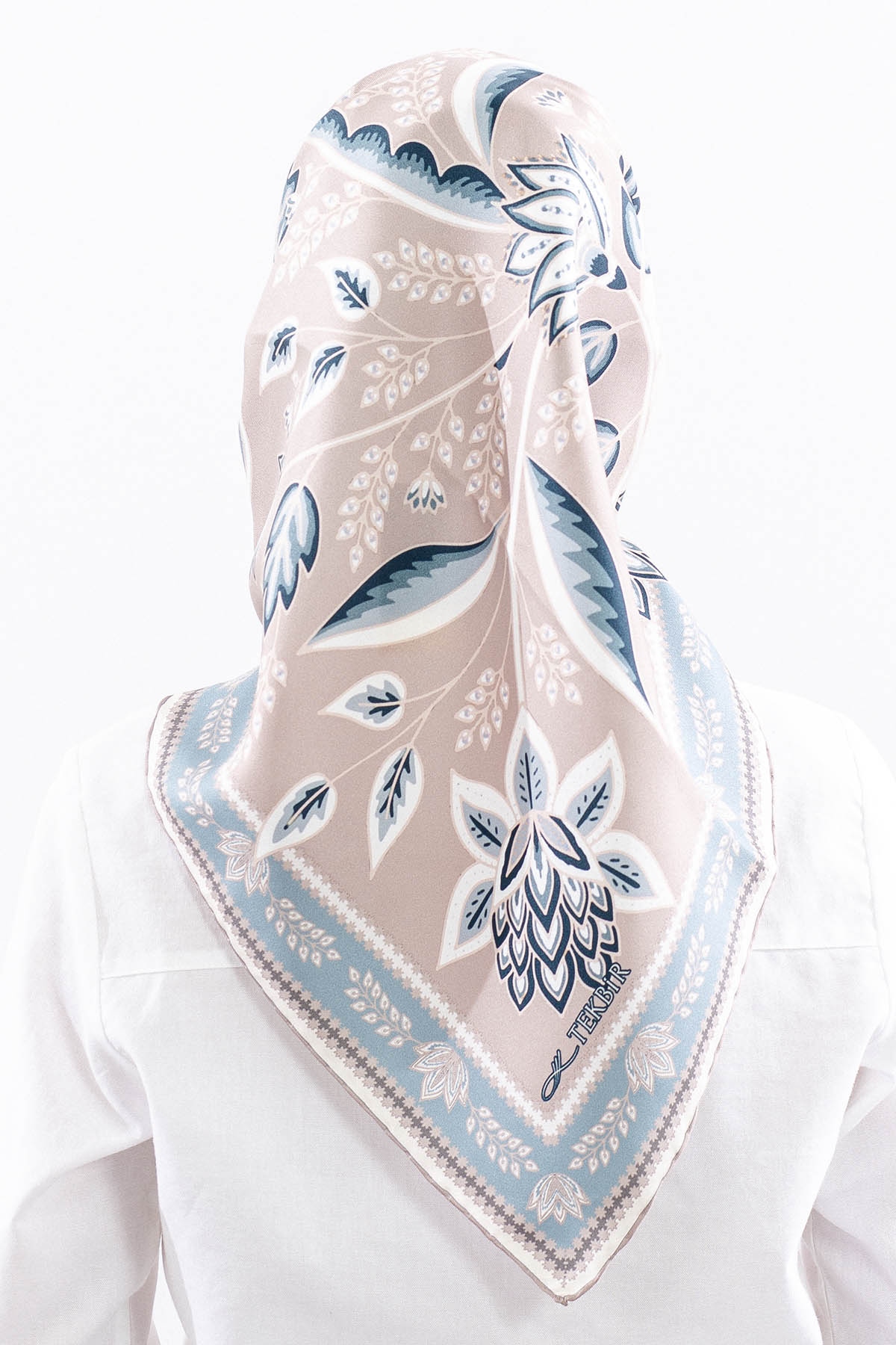 Dg12512 İpek Eşarp Tvil Kumas Sal Desen - Vizon - 4