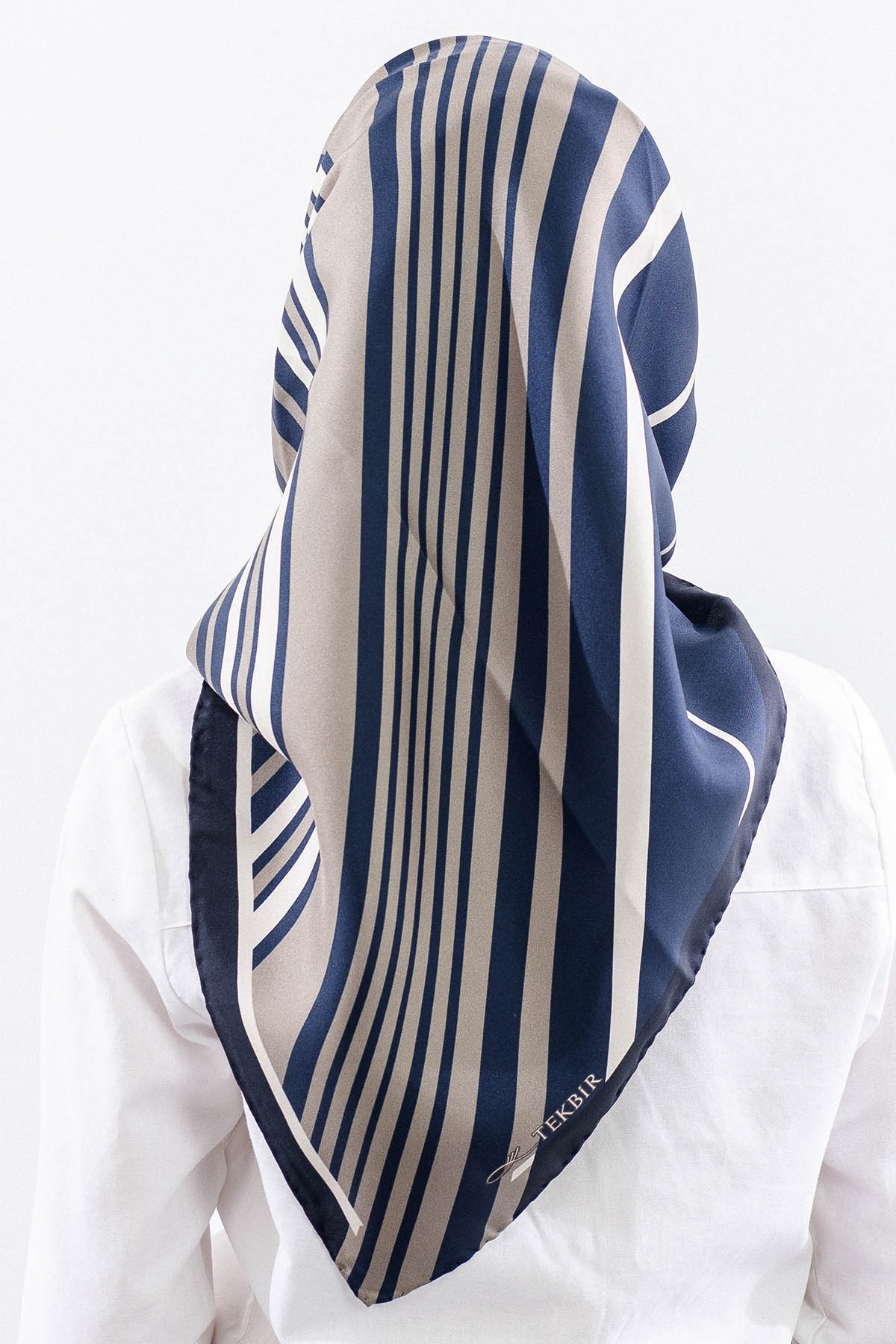 Dg13139 İpek Eşarp Cizgi Desen Tvil Kumas - Lacivert_tas - 4