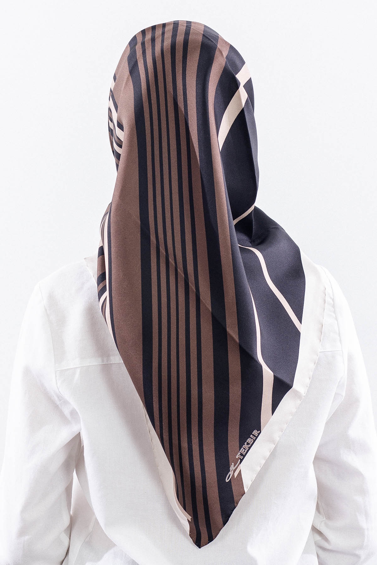 Dg13139 İpek Eşarp Cizgi Desen Tvil Kumas - Siyah_bej - 4