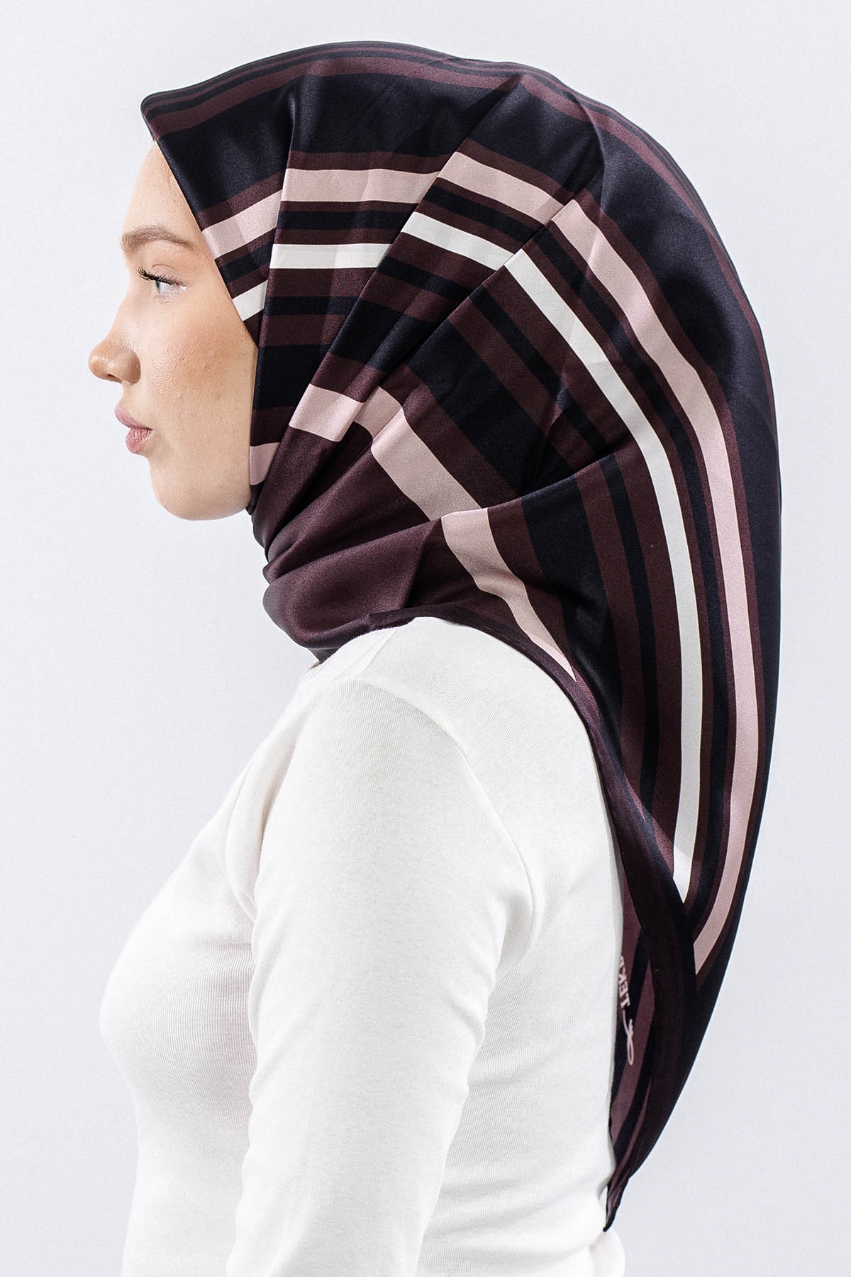 Dg13139 İpek Eşarp Cizgi Tvil Kumas - Kahve - 3