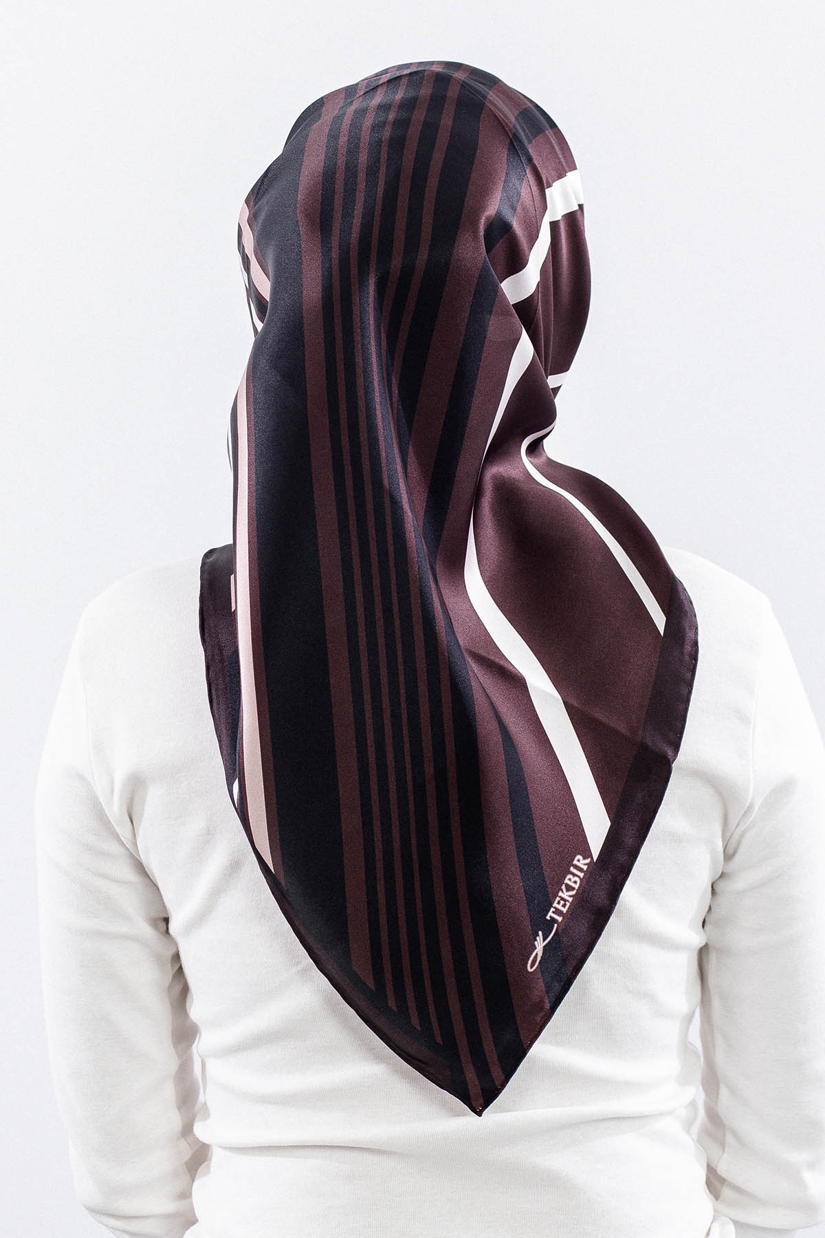 Dg13139 İpek Eşarp Cizgi Tvil Kumas - Kahve - 4