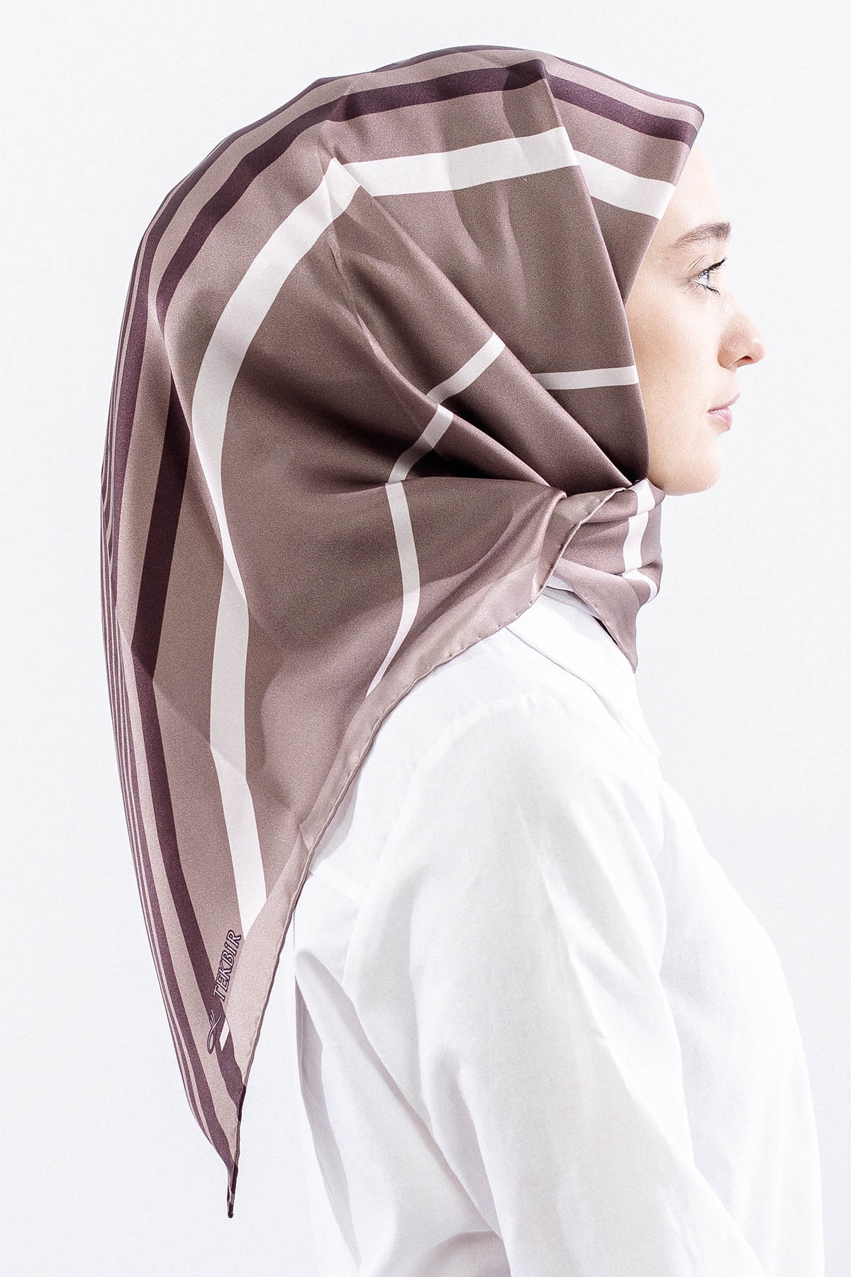 Dg13139 İpek Eşarp Cizgi Tvil Kumas - Kum - 3