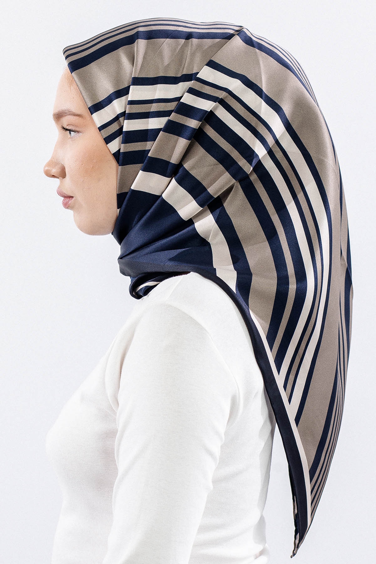 Dg13139 İpek Eşarp Cizgi Tvil Kumas - Lacivert_tas - 3