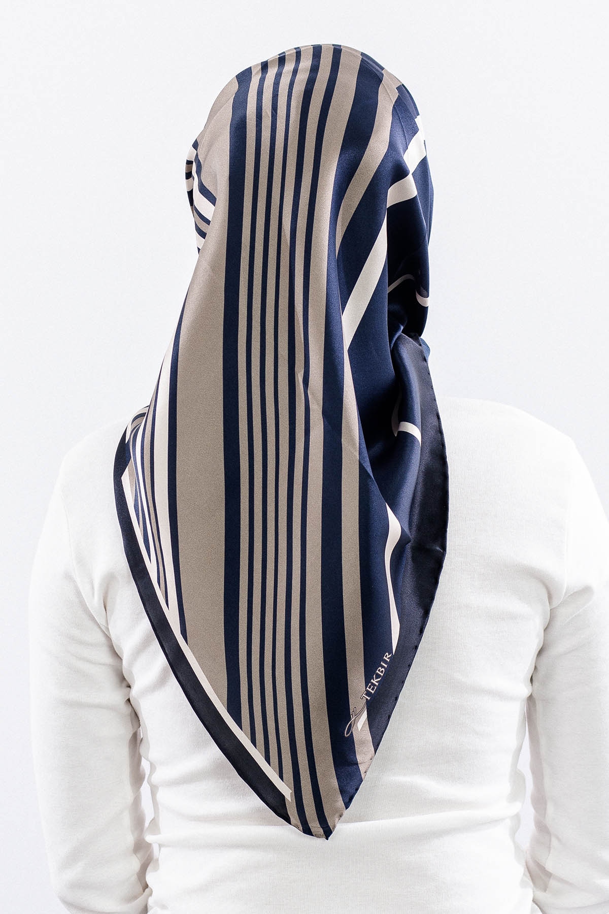 Dg13139 İpek Eşarp Cizgi Tvil Kumas - Lacivert_tas - 4