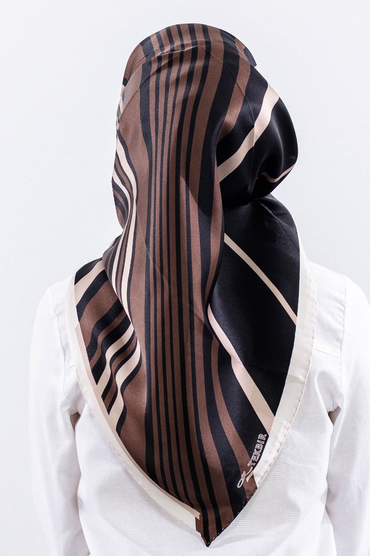 Dg13139 İpek Eşarp Cizgi Tvil Kumas - Siyah_bej - 4