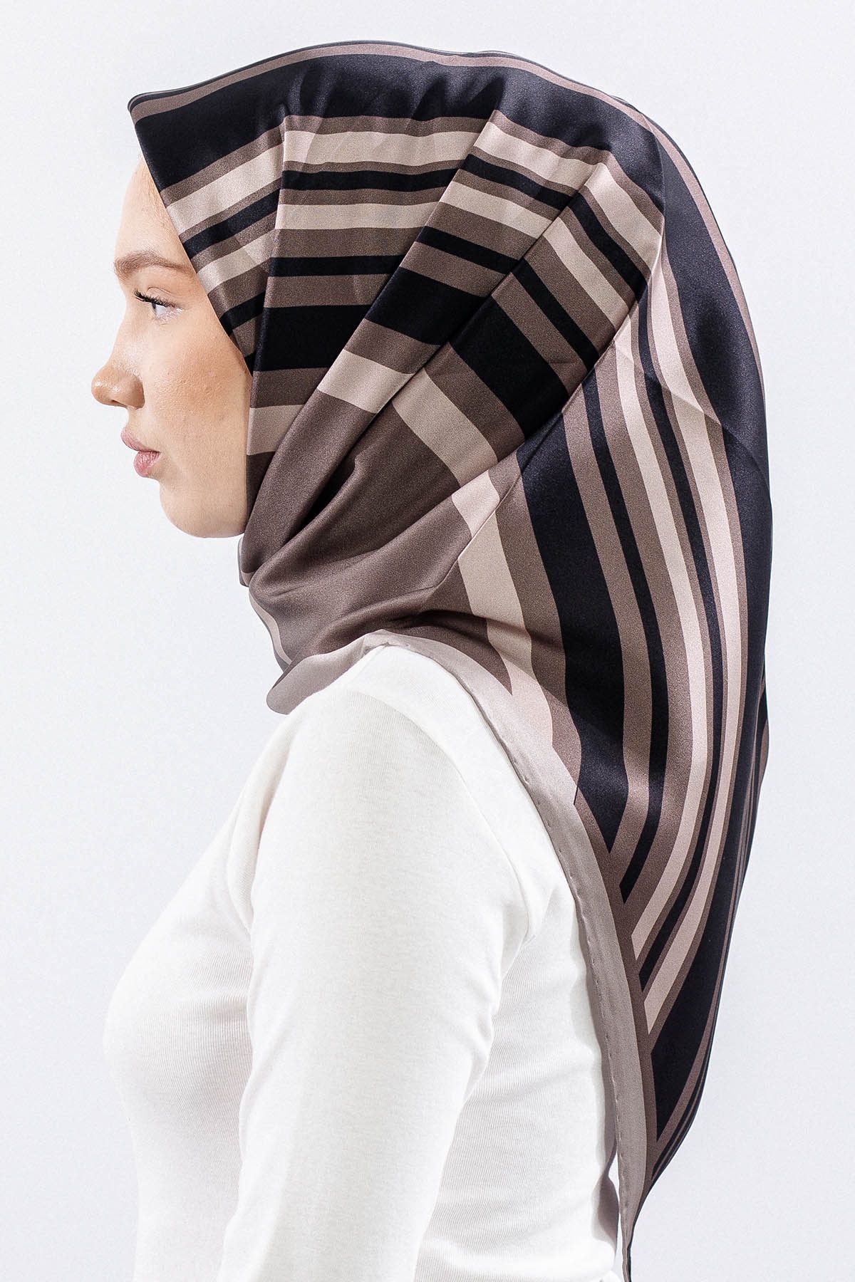 Dg13139 İpek Eşarp Cizgi Tvil Kumas - Vizon - 3