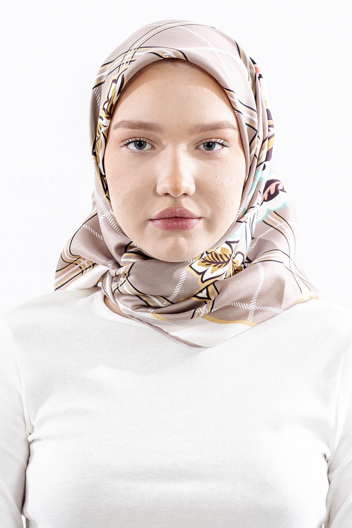 Dg14815 İpek Eşarp Kare Yaprak Tvil Kumas - S_kahve - 1