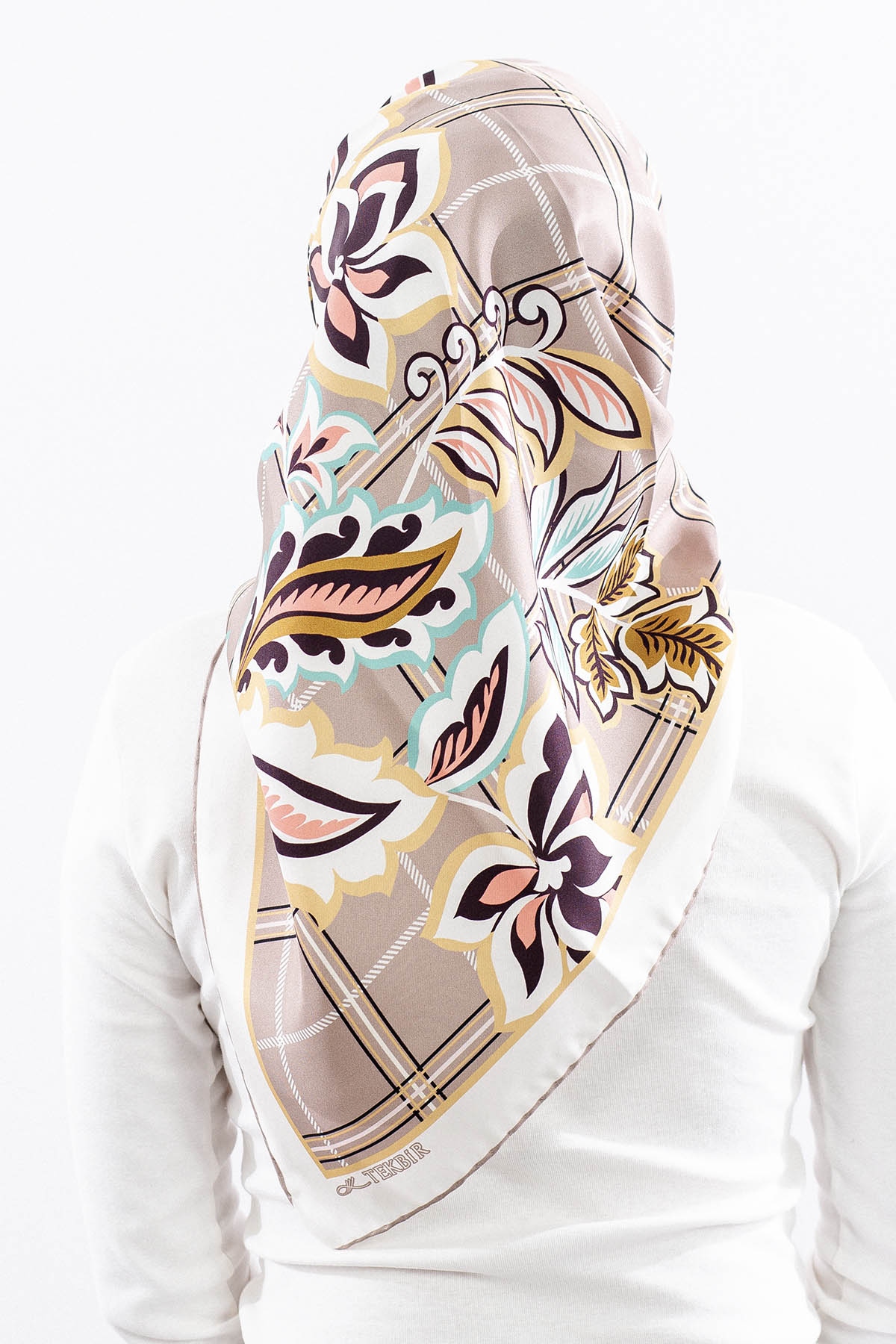 Dg14815 İpek Eşarp Kare Yaprak Tvil Kumas - S_kahve - 4