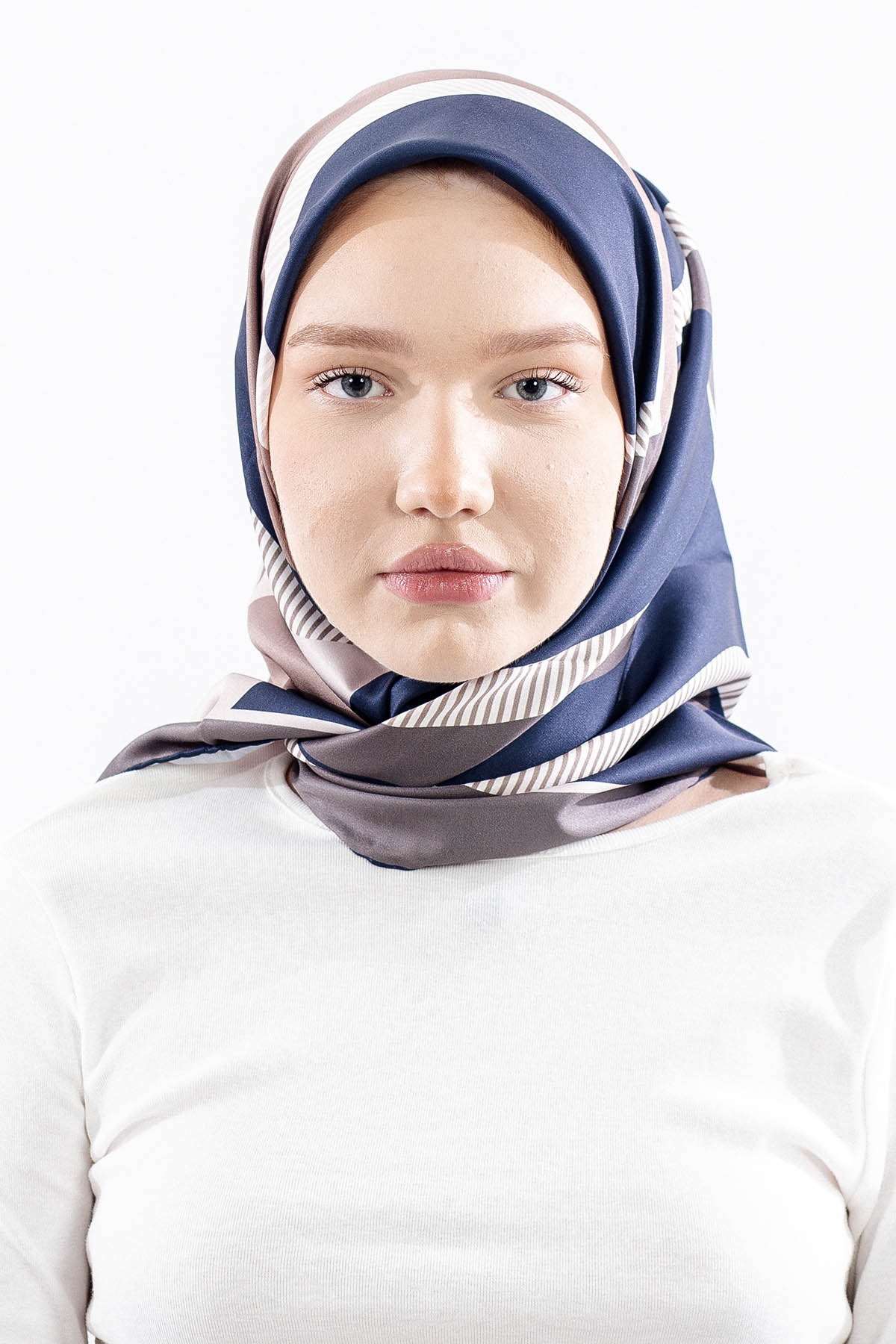 Dg14816 Eşarp Polyester Kumas Cizgi - Lacivert - 1