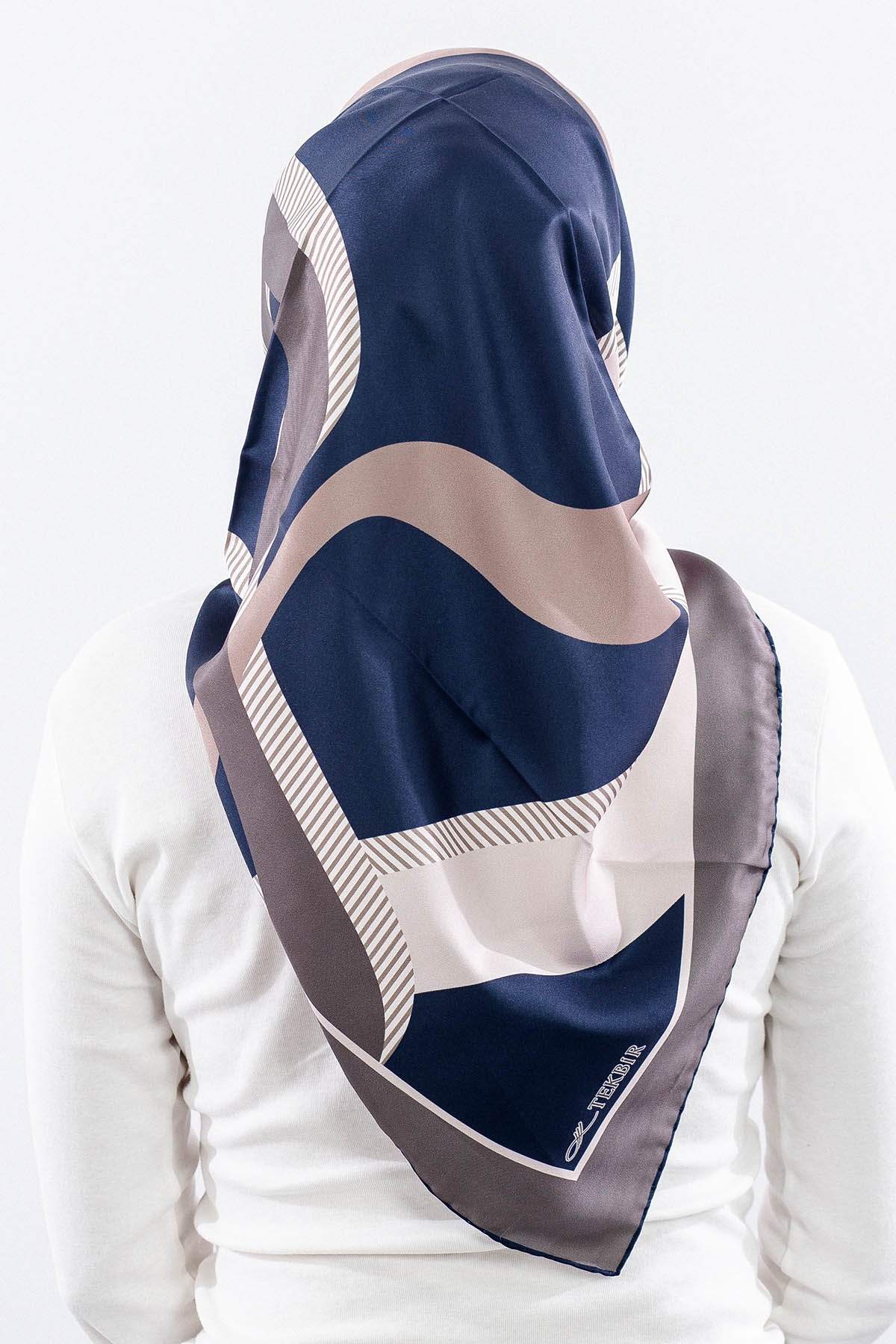 Dg14816 Eşarp Polyester Kumas Cizgi - Lacivert - 4