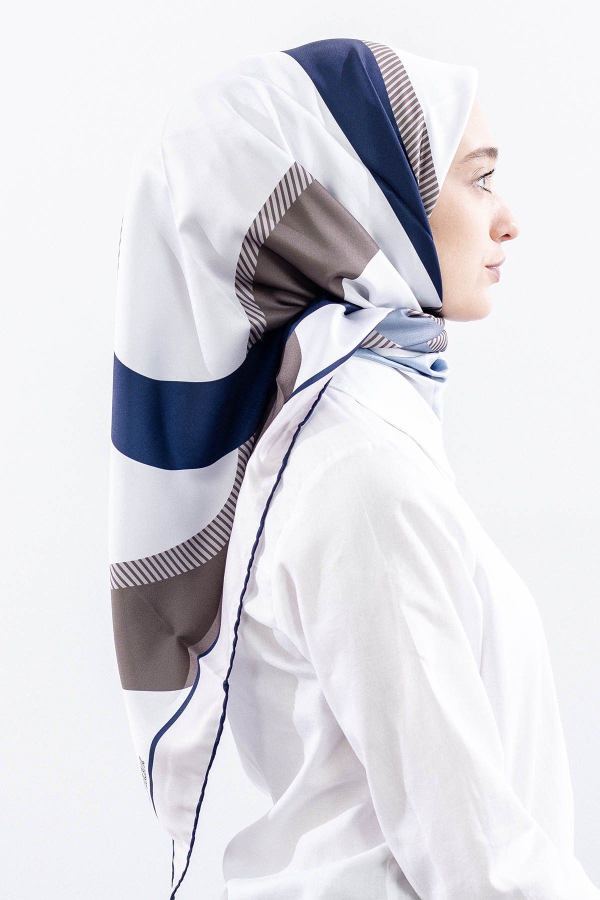 Dg14816 Eşarp Polyester Kumas Cizgi - Tas_lacivert - 3