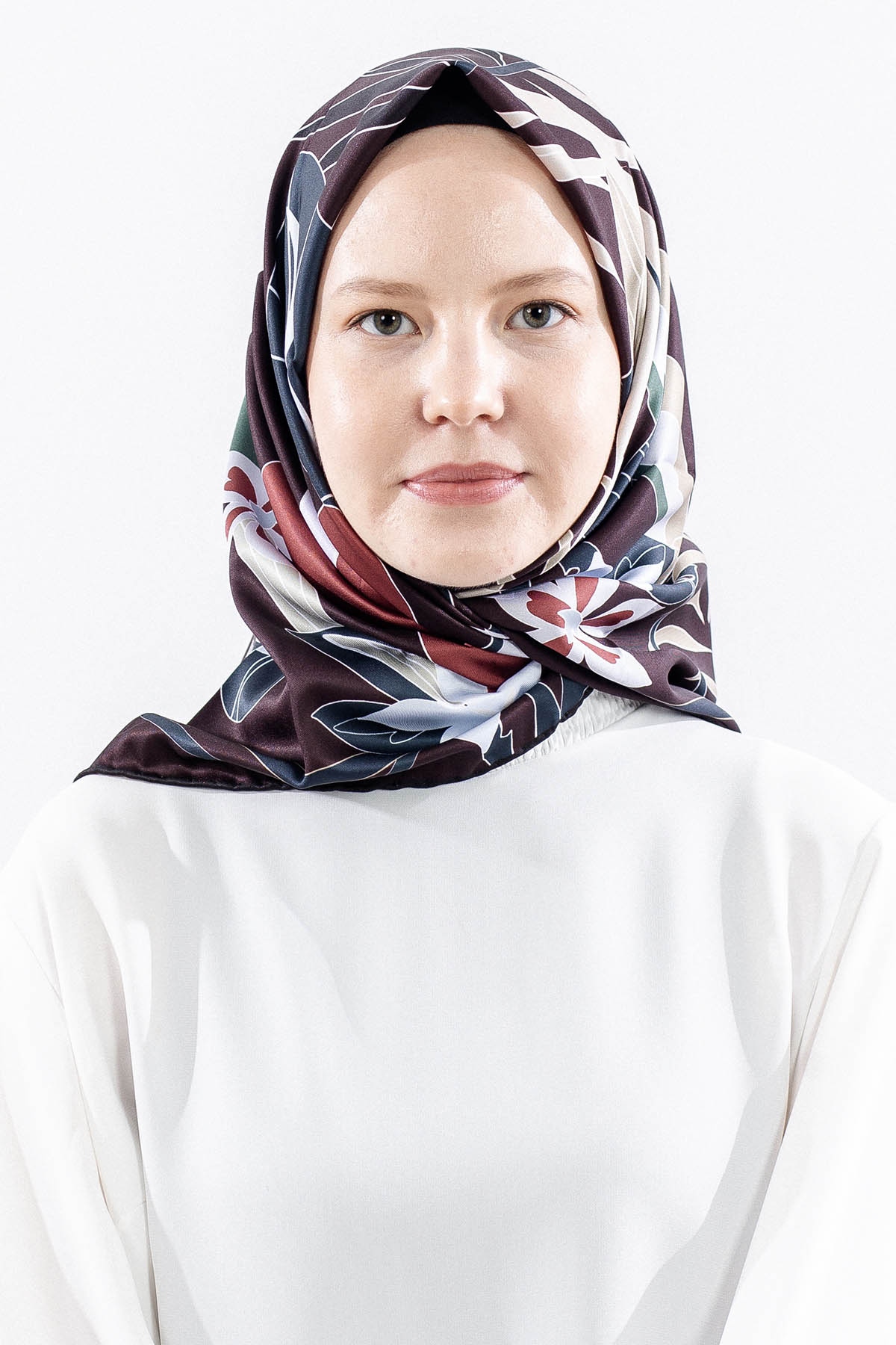 Dg14817 Polyester Eşarp Yaprak - Bordo - 1