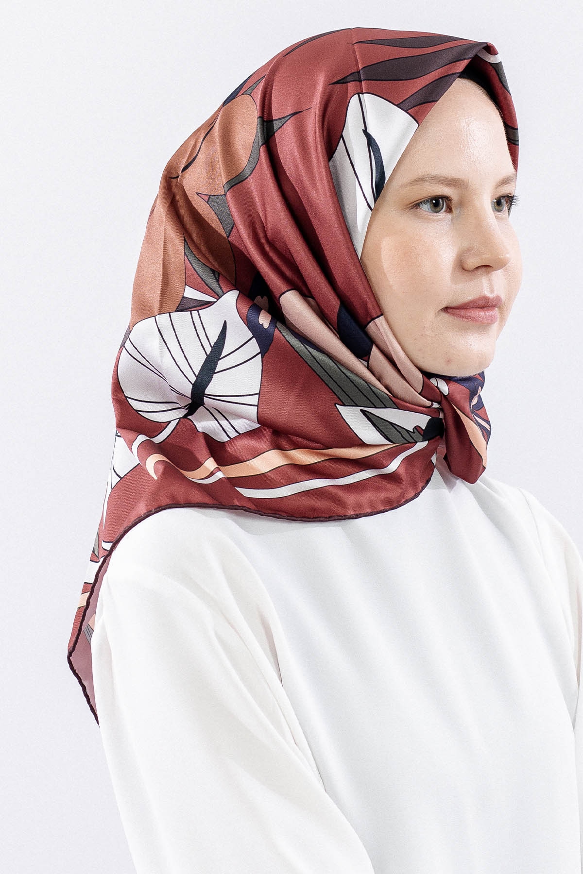 Dg14817 Polyester Eşarp Yaprak - Kiremit - 2