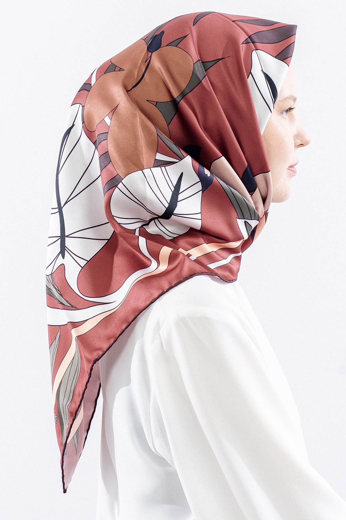 Dg14817 Polyester Eşarp Yaprak - Kiremit - 3