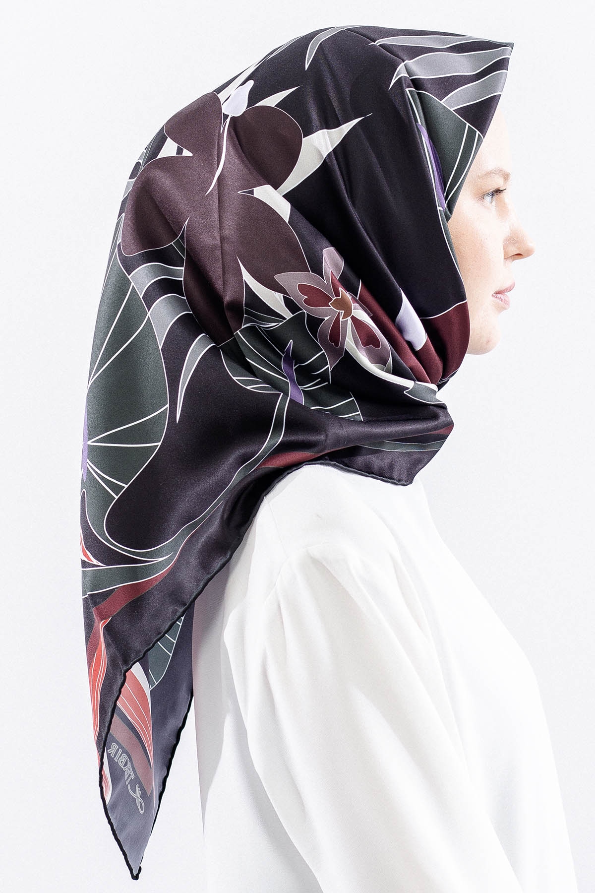 Dg14817 Polyester Eşarp Yaprak - Siyah - 3