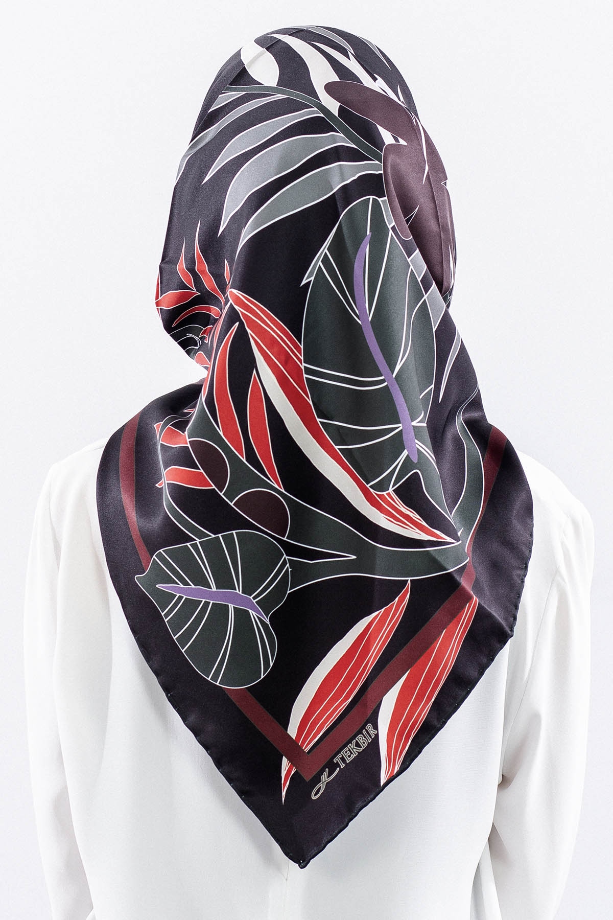 Dg14817 Polyester Eşarp Yaprak - Siyah - 4