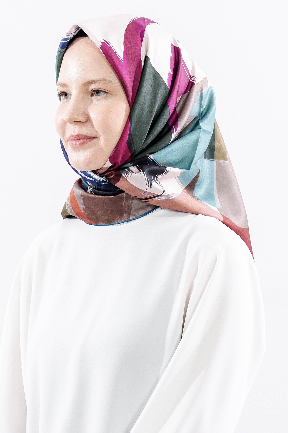 Dg14819 Polyester Eşarp Cizgi - Fusya - 2