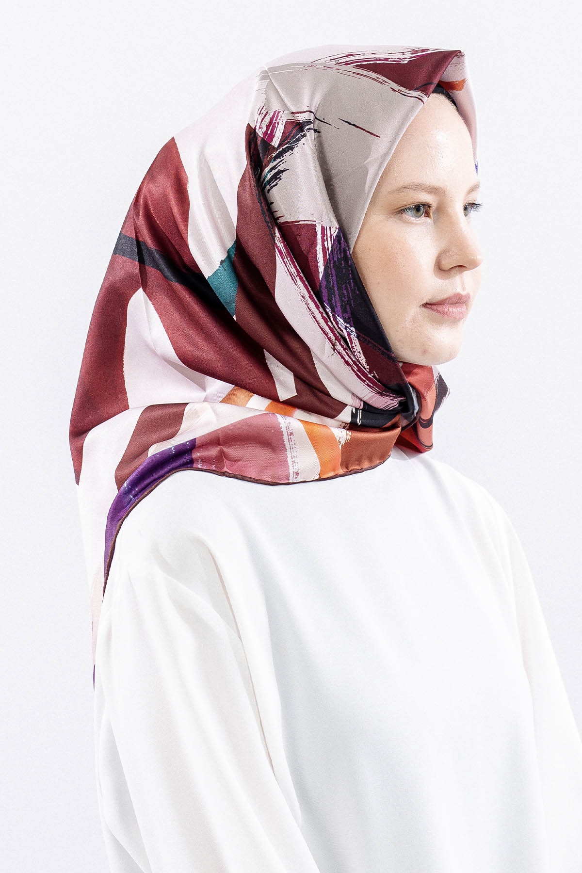 Dg14819 Polyester Eşarp Cizgi - Mor - 2