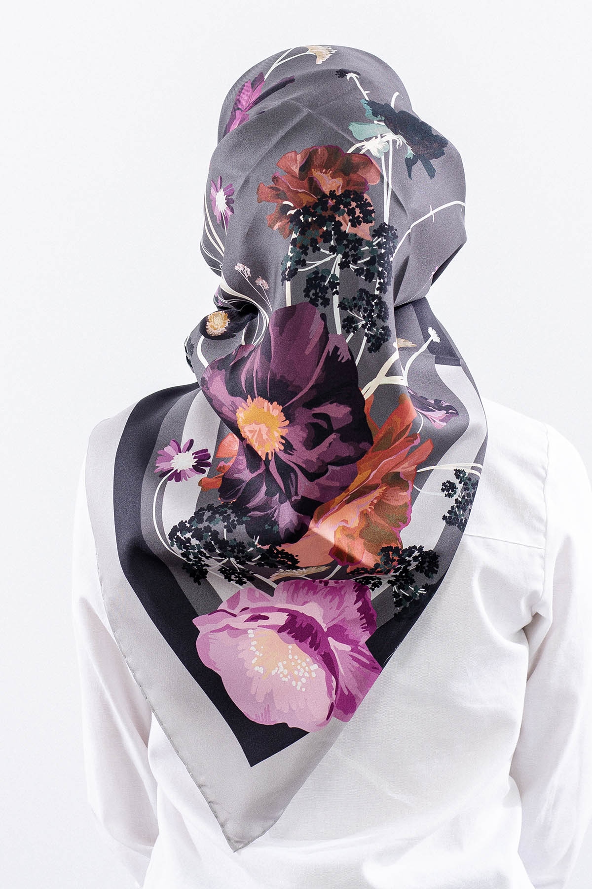 Dg14821 İpek Eşarp Nilufer Tvil Kumas - Gri - 4