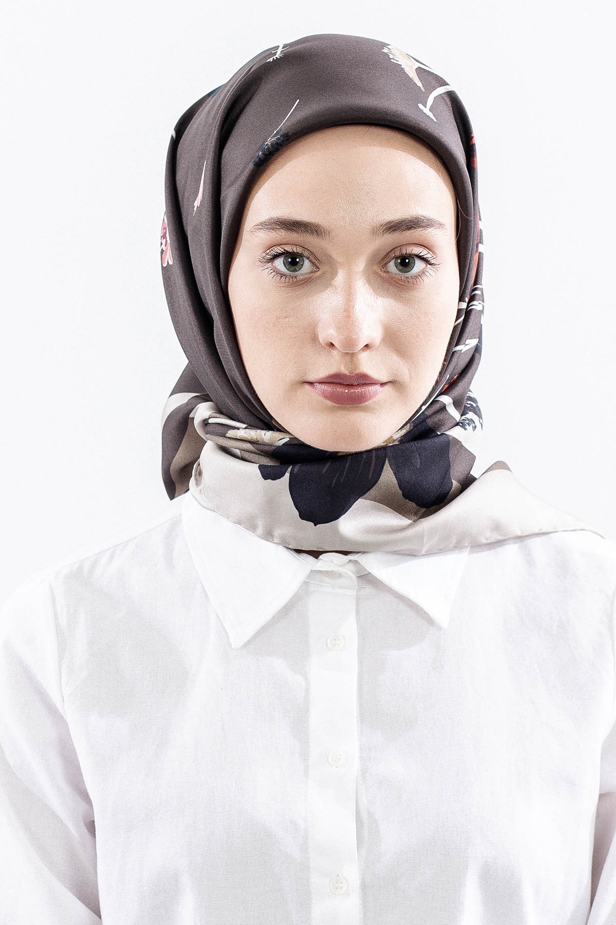 Dg14821 İpek Eşarp Nilufer Tvil Kumas - Haki - 1