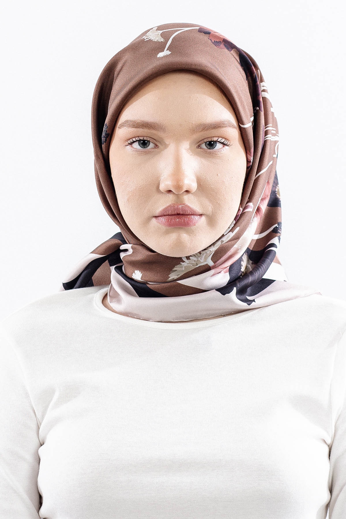 Dg14821 İpek Eşarp Nilufer Tvil Kumas - Kahve - 1