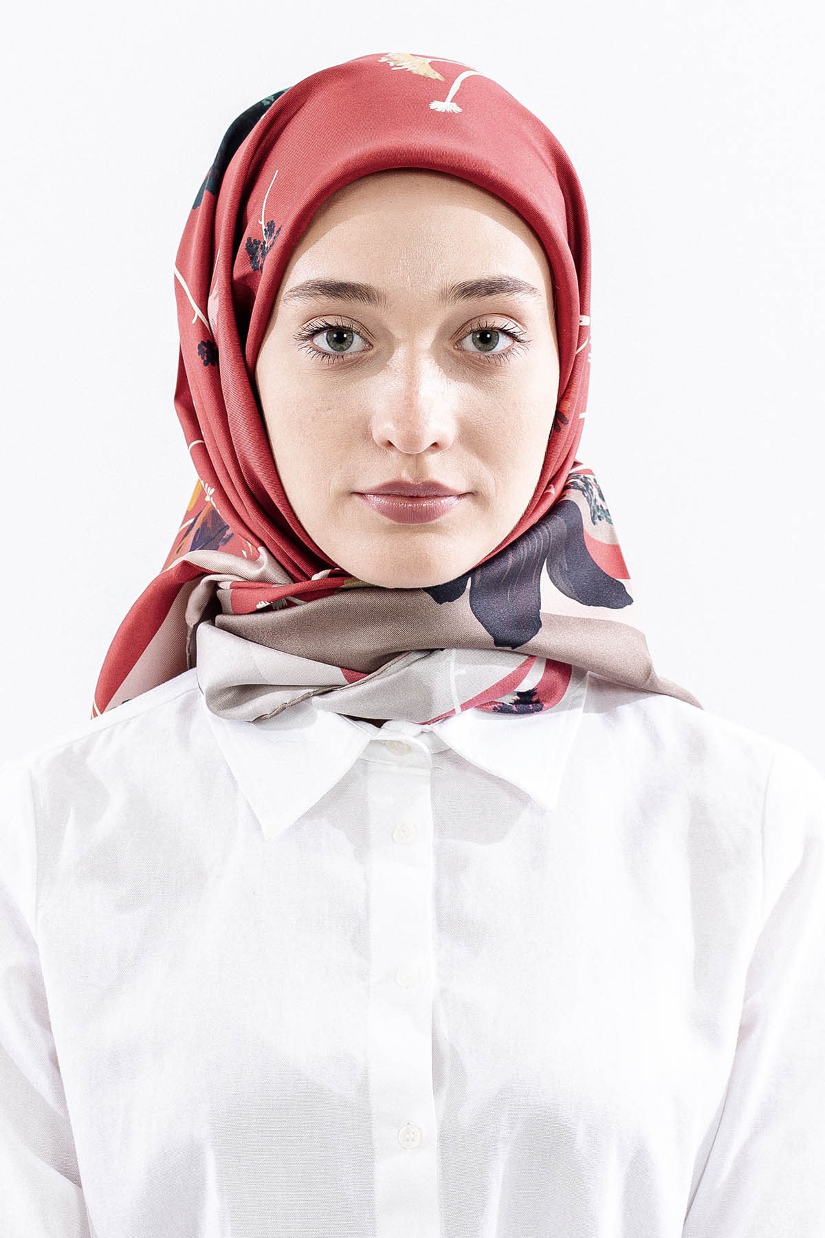 Dg14821 İpek Eşarp Nilufer Tvil Kumas - Kirmizi - 1