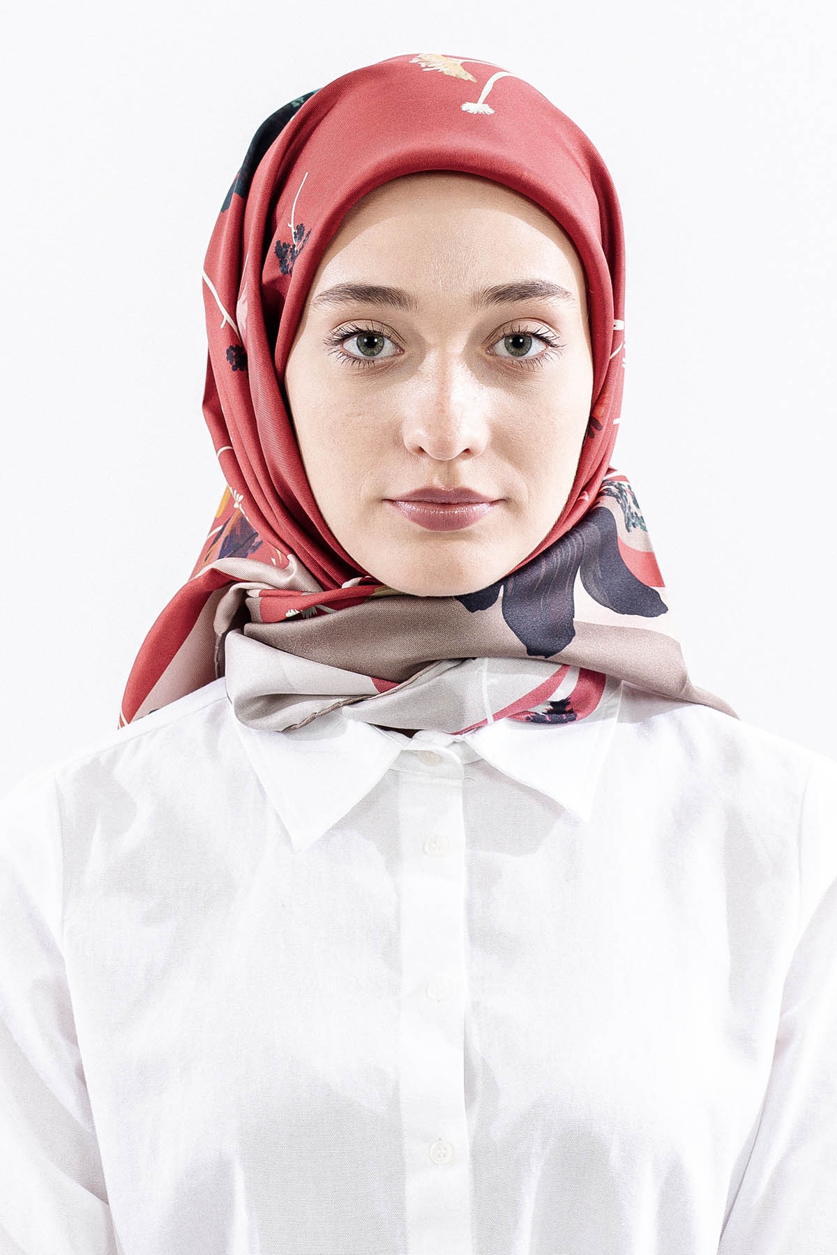 Dg14821 İpek Eşarp Nilufer Tvil Kumas - Kirmizi - 2