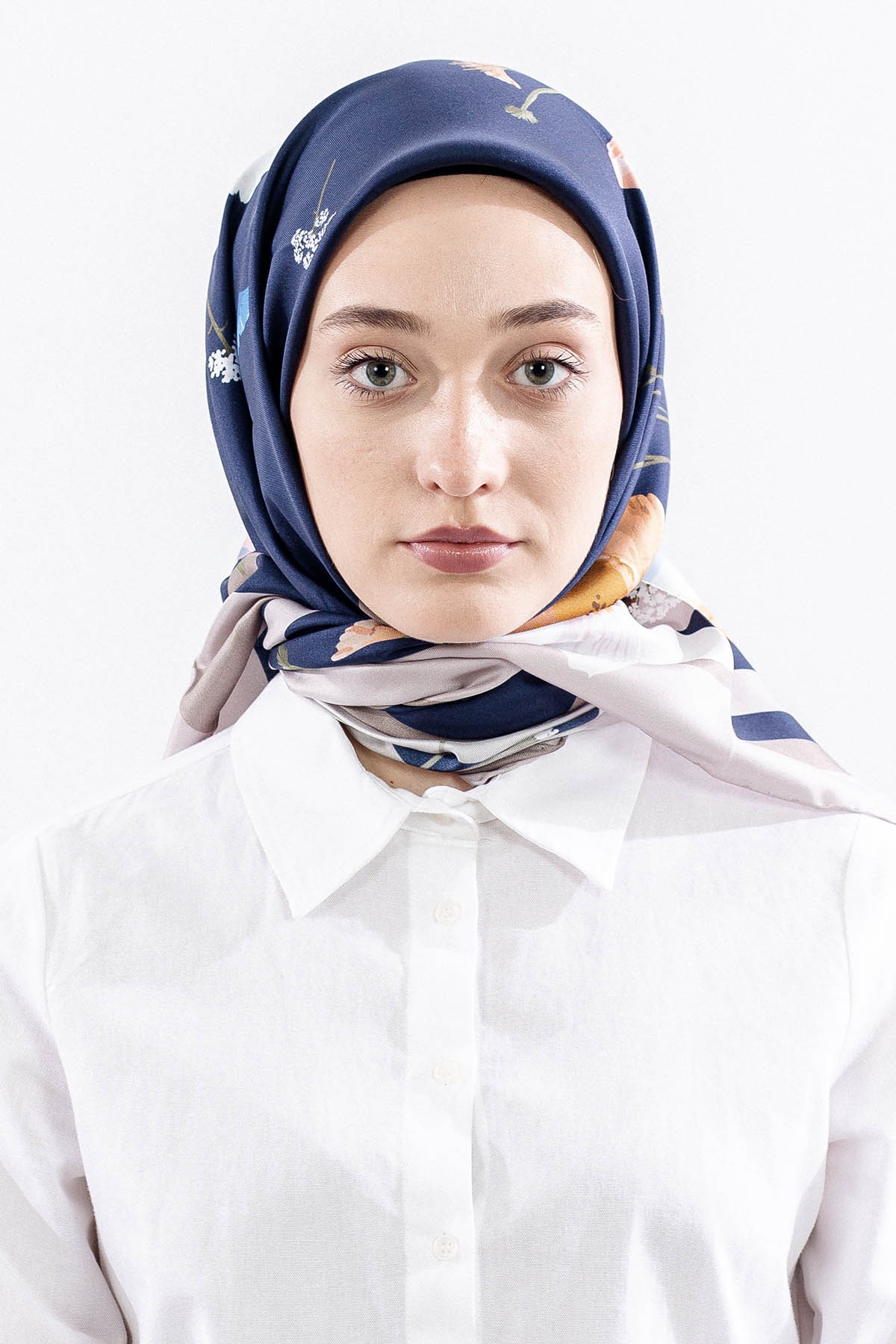 Dg14821 İpek Eşarp Nilufer Tvil Kumas - Lacivert - 1