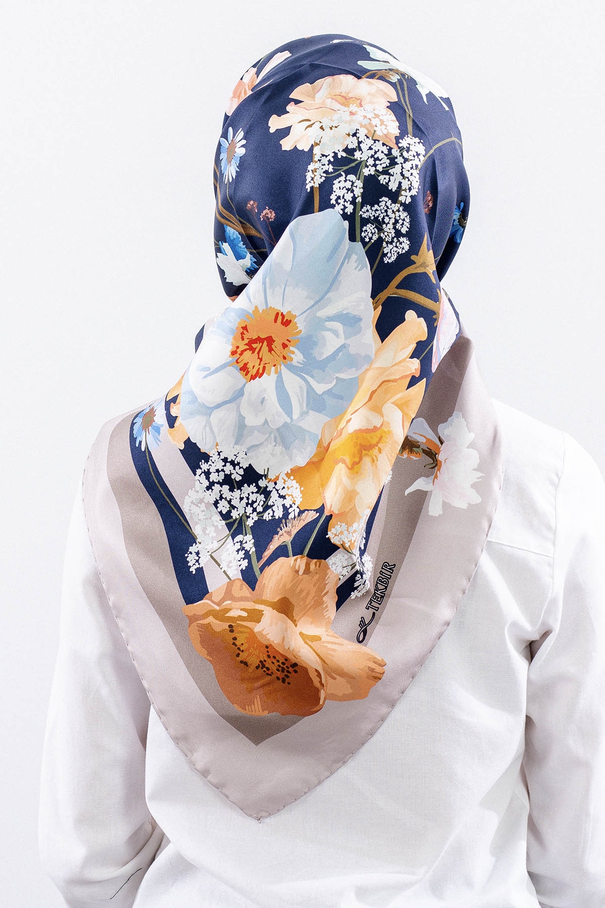 Dg14821 İpek Eşarp Nilufer Tvil Kumas - Lacivert - 4