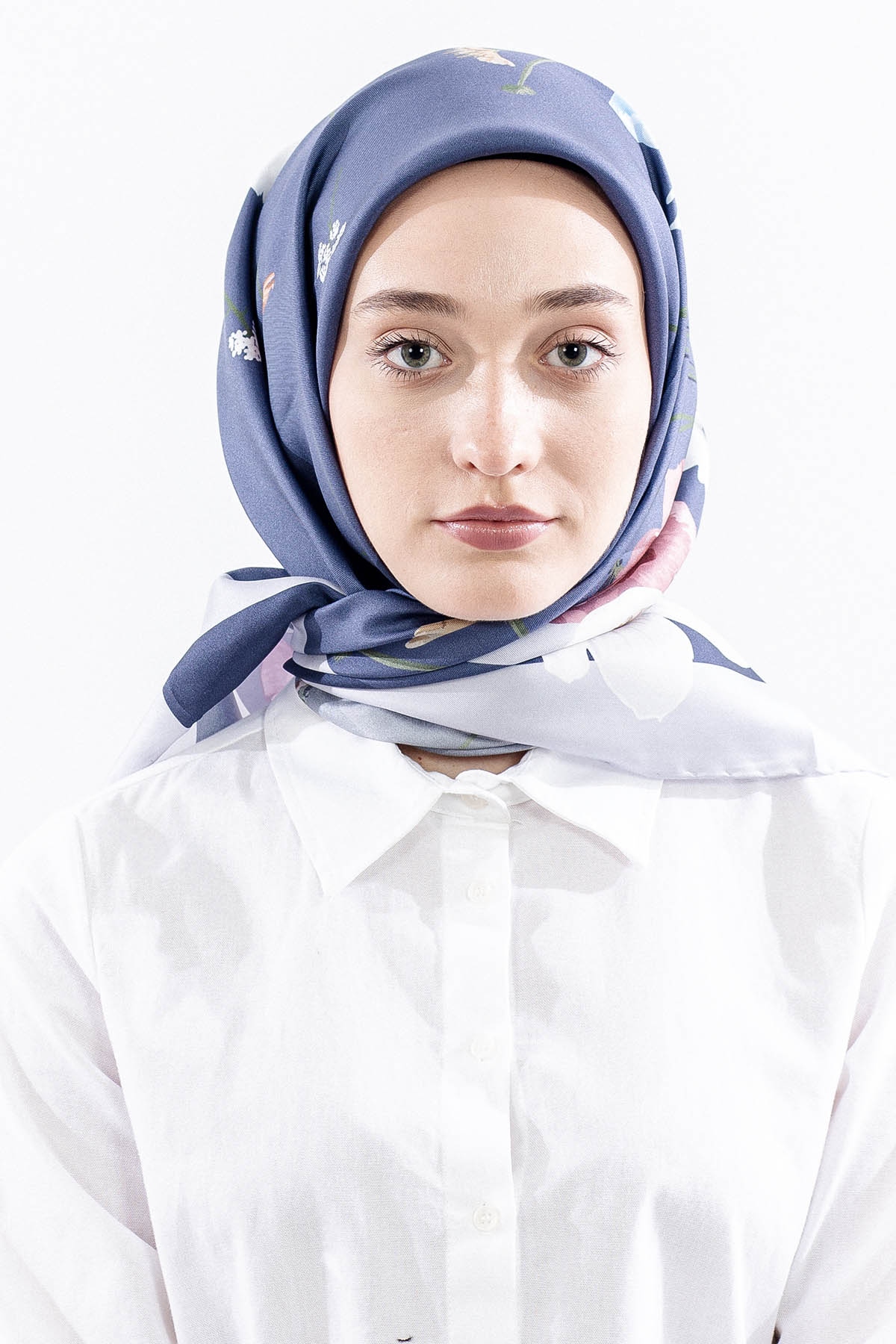 Dg14821 İpek Eşarp Nilufer Tvil Kumas - Mavi - 1