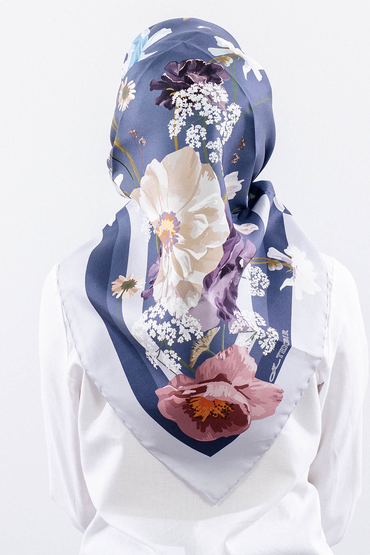 Dg14821 İpek Eşarp Nilufer Tvil Kumas - Mavi - 4