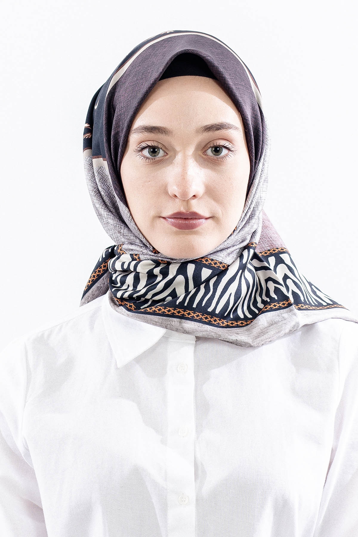 Dg14824 Eşarp Polyester Kumas Zincir Desen - Kahve - 1