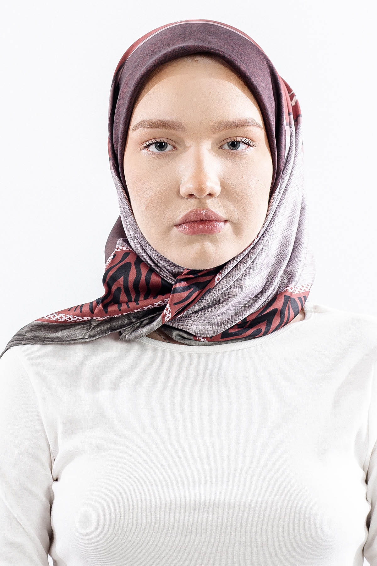 Dg14824 Eşarp Polyester Kumas Zincir Desen - Kiremit - 1