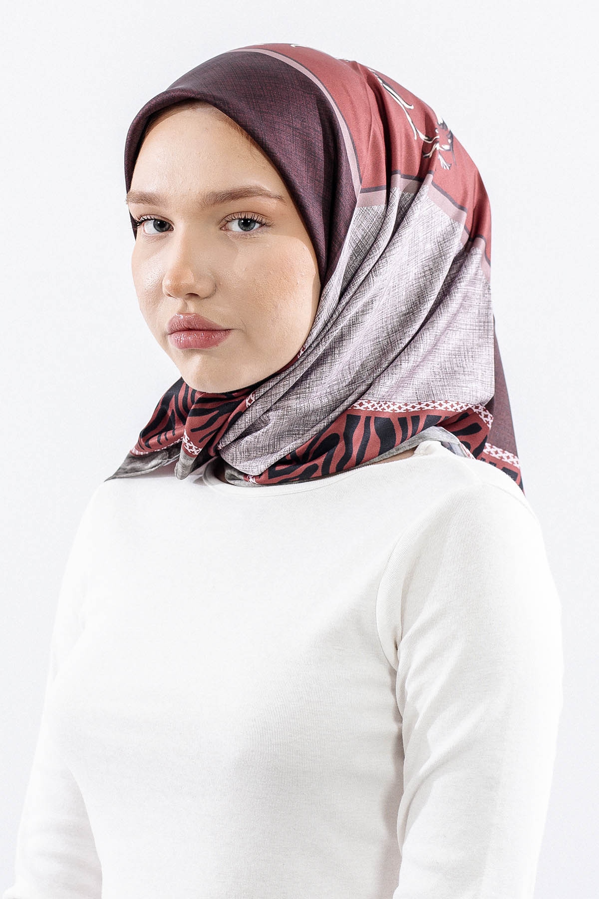 Dg14824 Eşarp Polyester Kumas Zincir Desen - Kiremit - 2