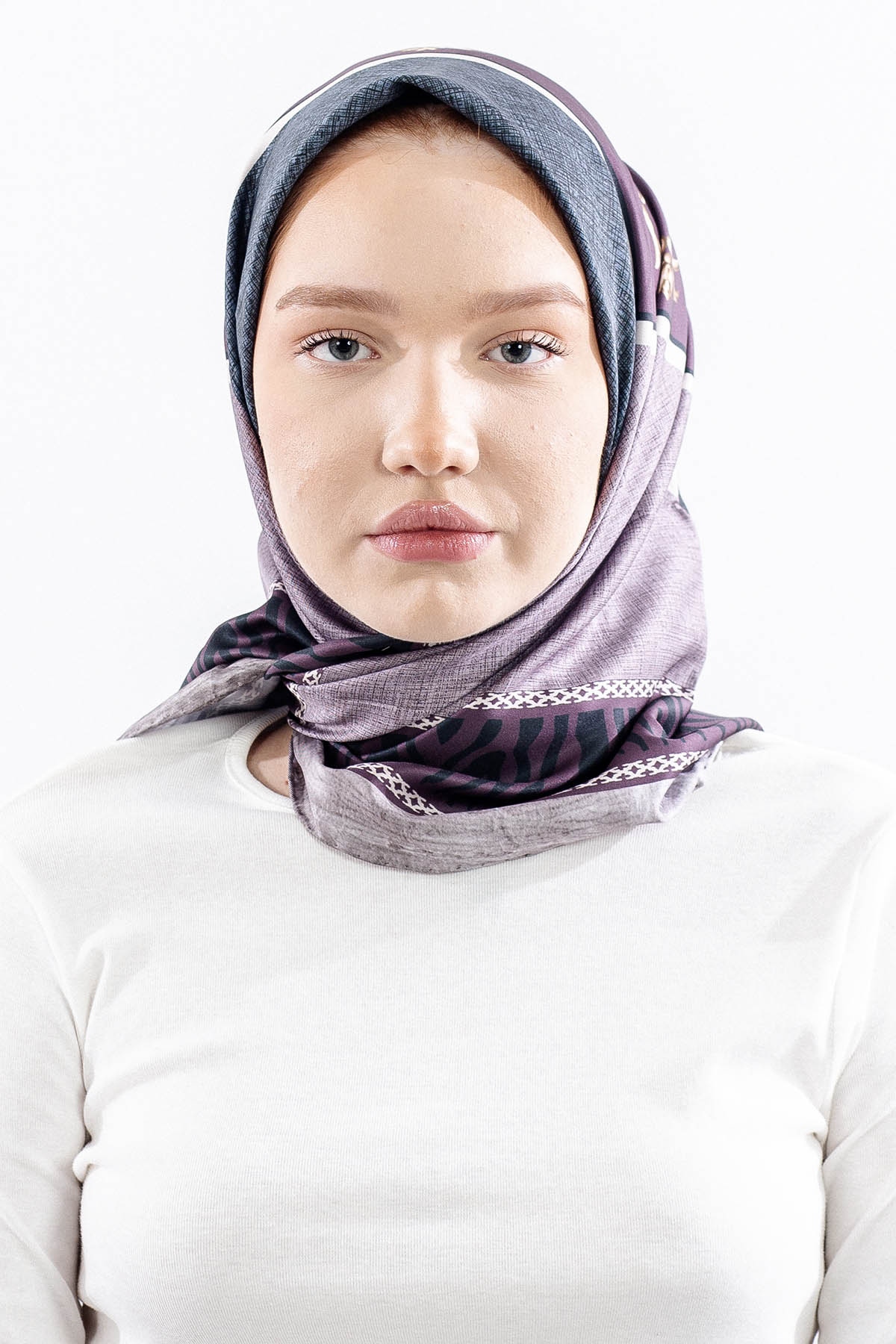 Dg14824 Eşarp Polyester Kumas Zincir Desen - Murdum - 1