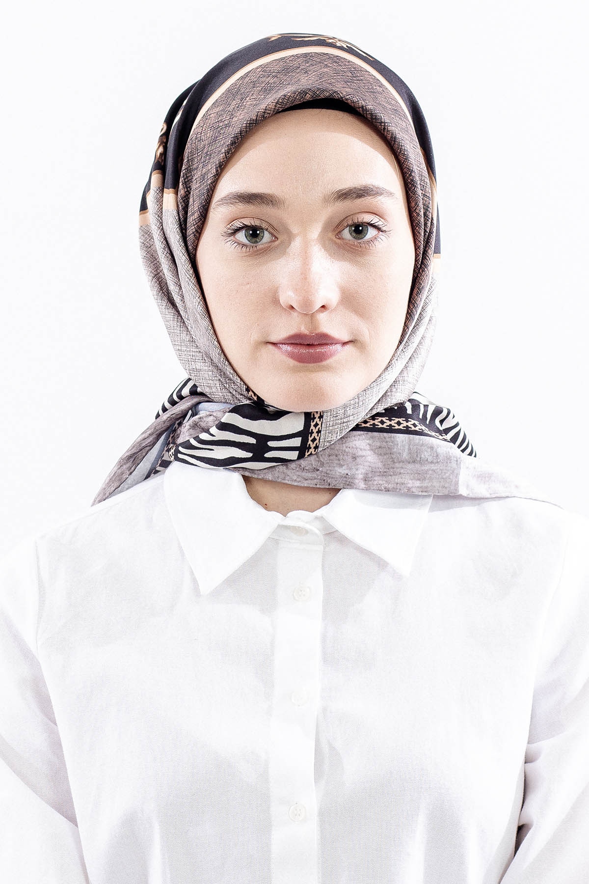 Dg14824 Eşarp Polyester Kumas Zincir Desen - Siyah - 1