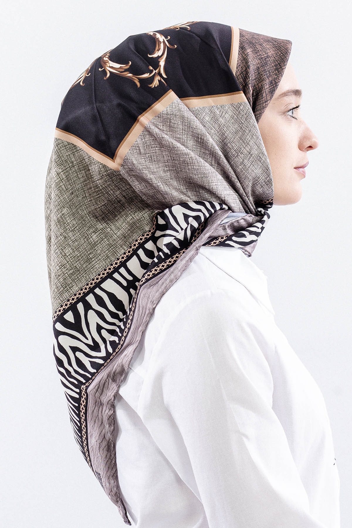 Dg14824 Eşarp Polyester Kumas Zincir Desen - Siyah - 3