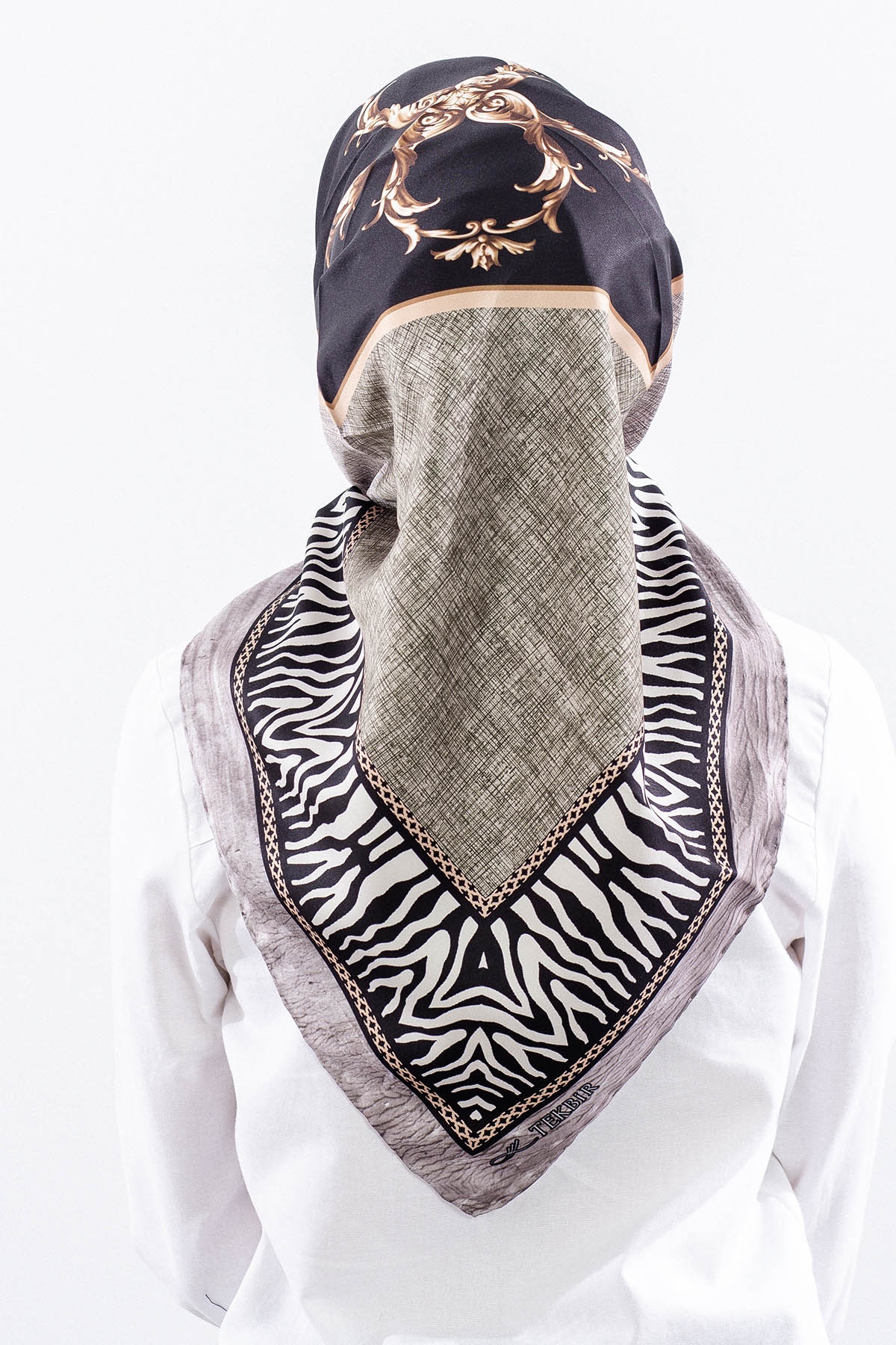 Dg14824 Eşarp Polyester Kumas Zincir Desen - Siyah - 4