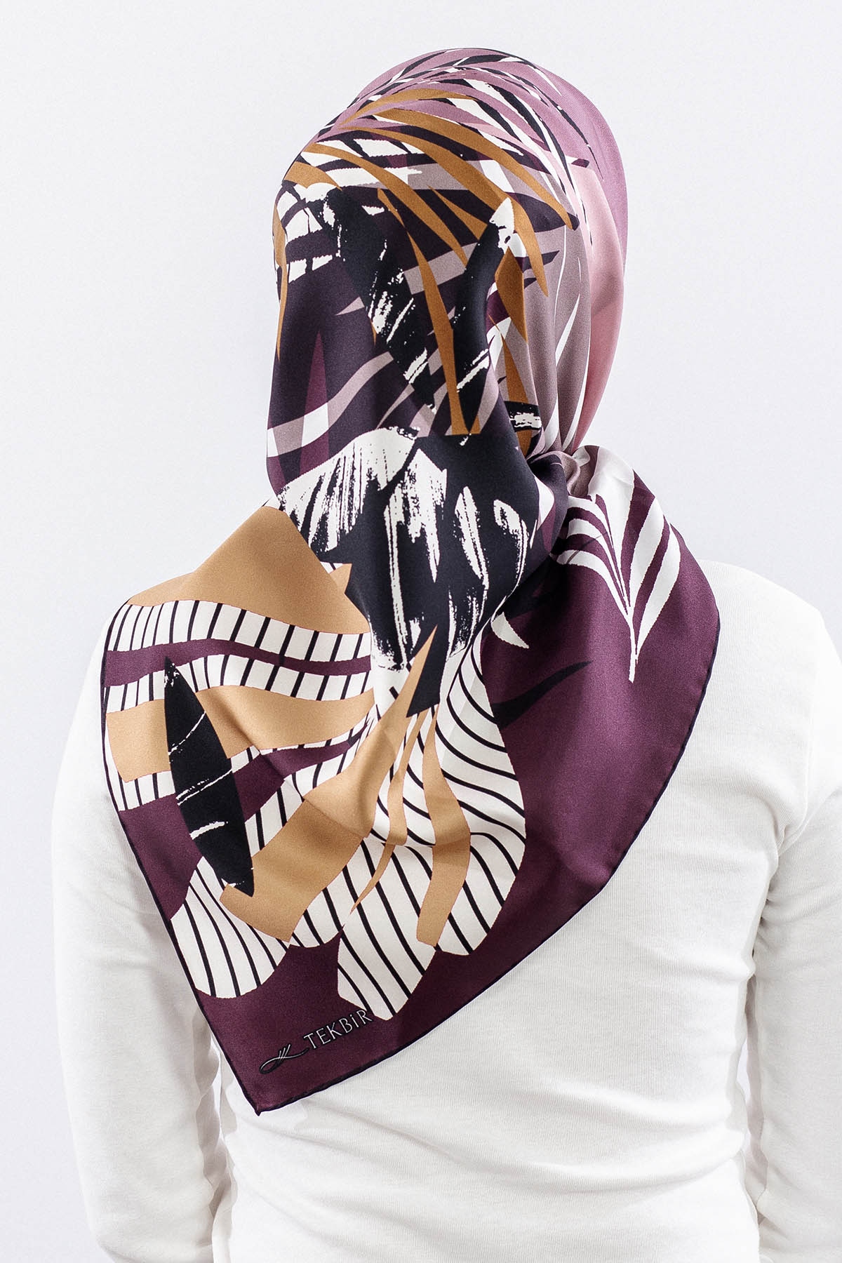 Dg14825 İpek Eşarp Palmiye Desen Tvil Kumas - Bordo - 4