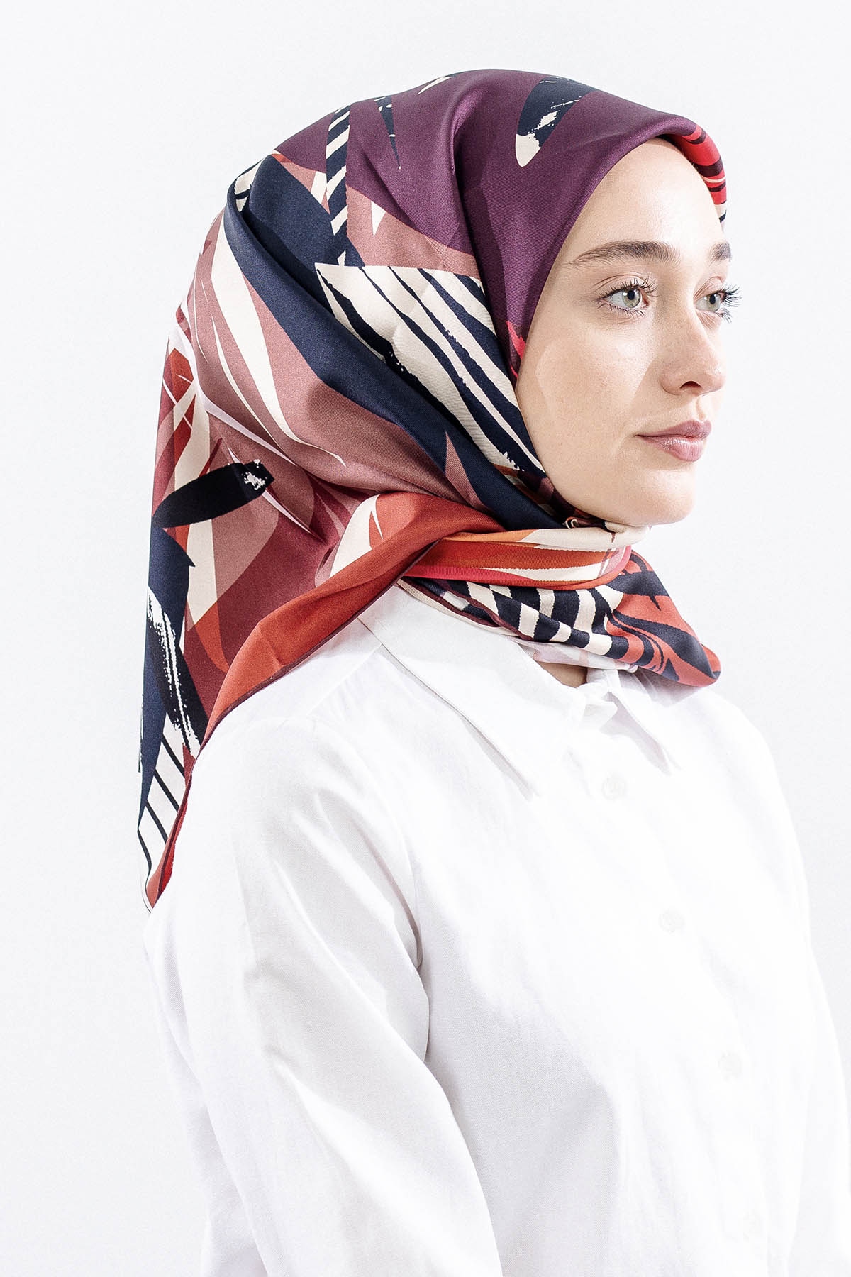 Dg14825 İpek Eşarp Palmiye Desen Tvil Kumas - Kiremit - 2