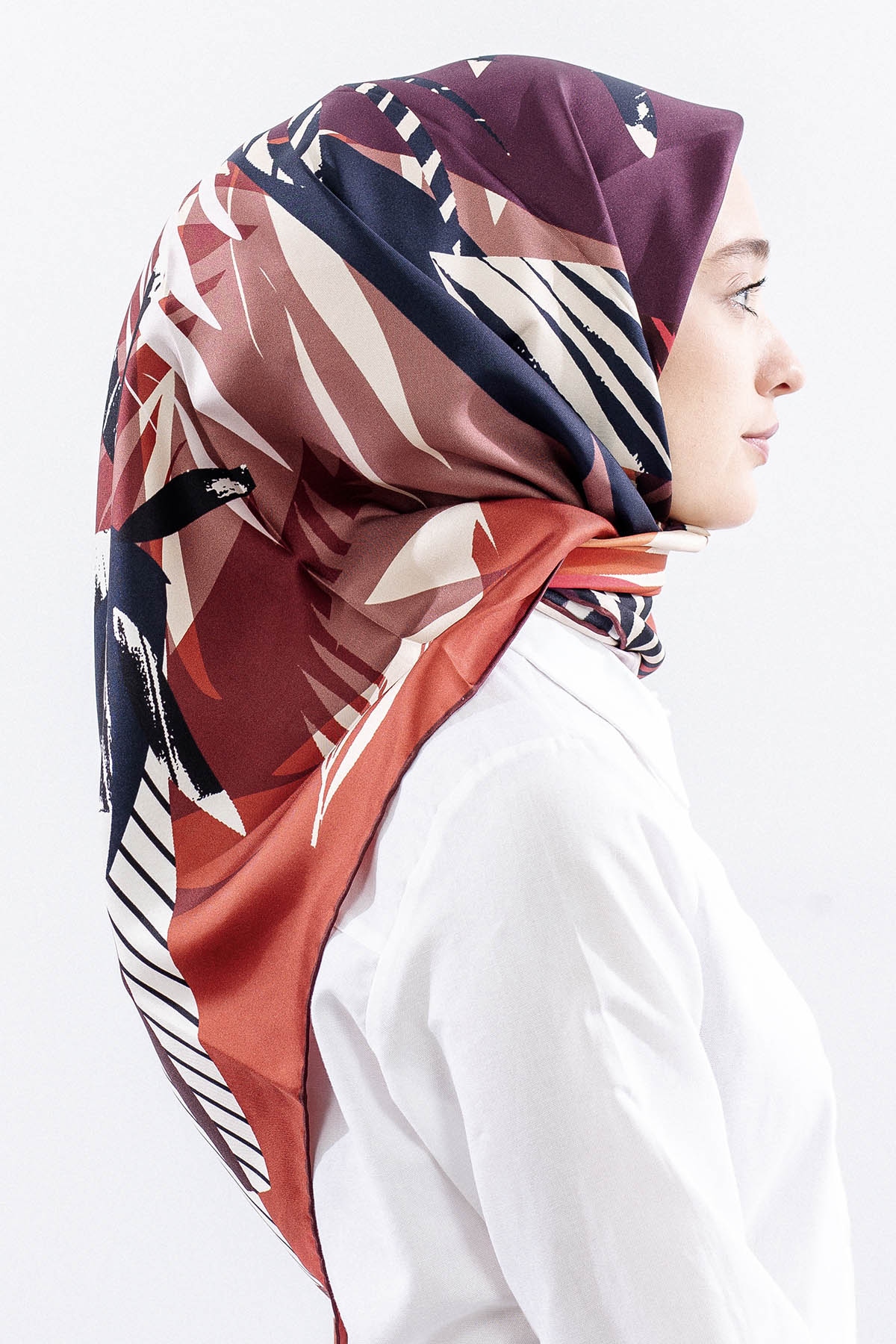 Dg14825 İpek Eşarp Palmiye Desen Tvil Kumas - Kiremit - 3