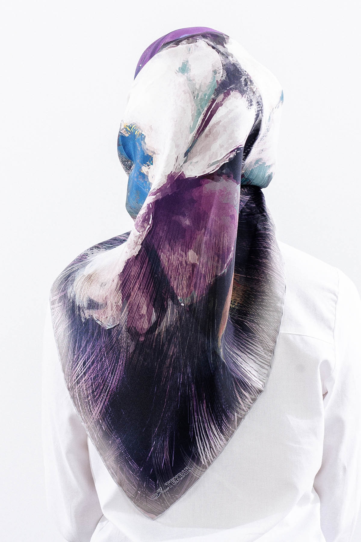 Dg14826 İpek Eşarp Flu Gul Tvil Kumas - Gri - 4