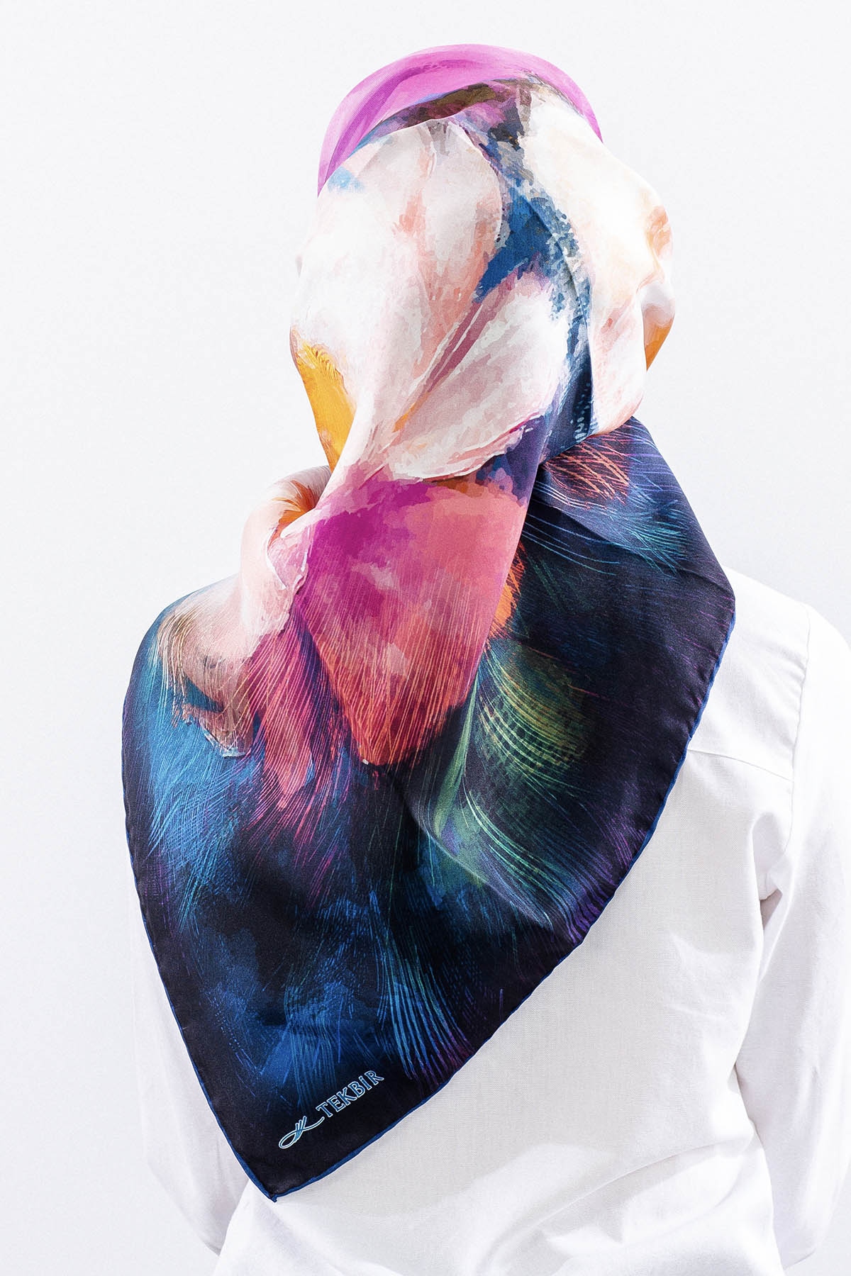 Dg14826 İpek Eşarp Flu Gul Tvil Kumas - Lacivert_fusya - 4