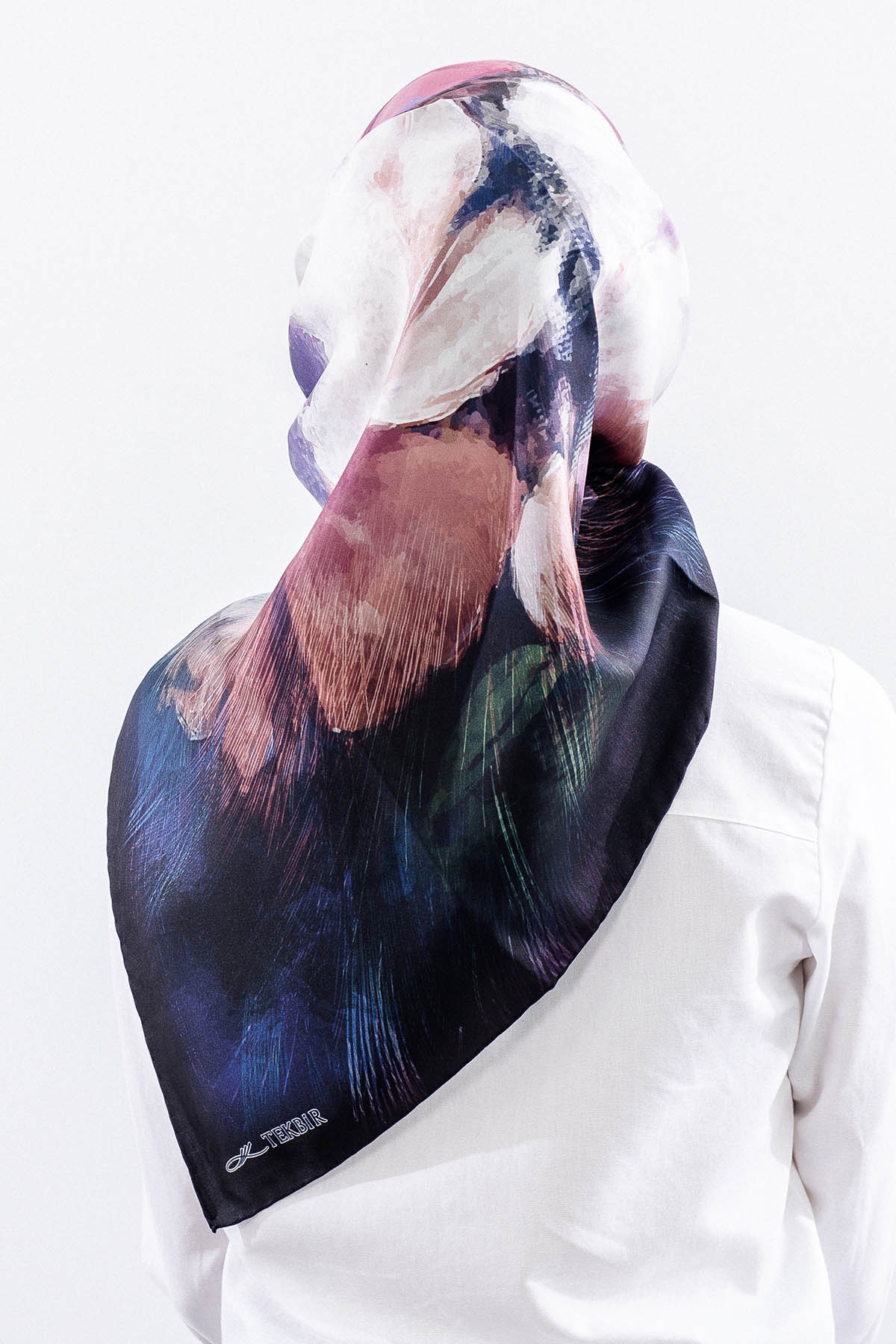 Dg14826 İpek Eşarp Flu Gul Tvil Kumas - Lacivert_pudra - 4